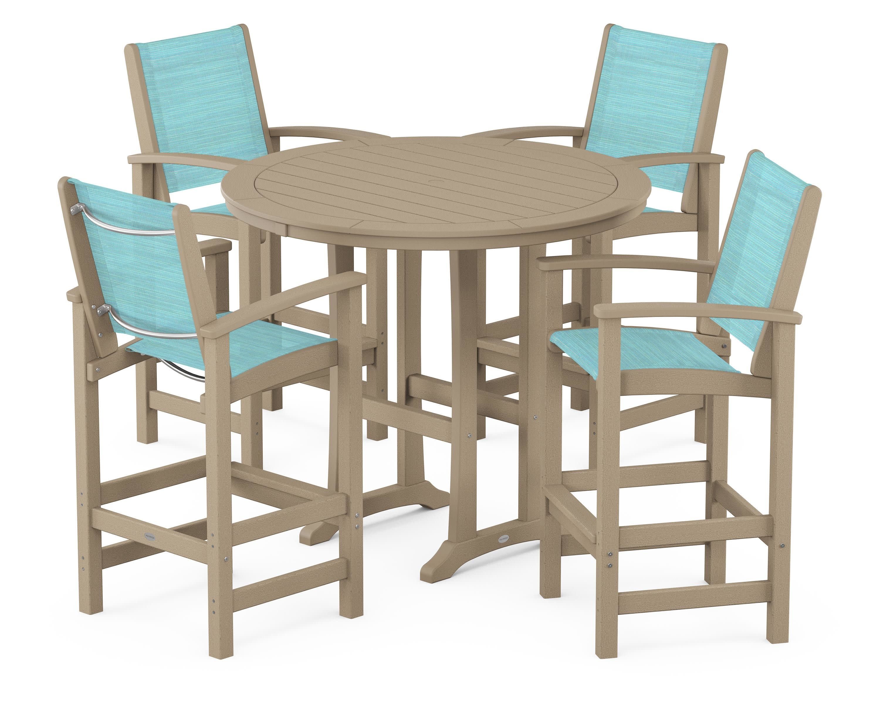 Coastal 5-Piece Nautical Trestle Bar Set in Vintage Sahara / Dupioni Aquamarine Sling