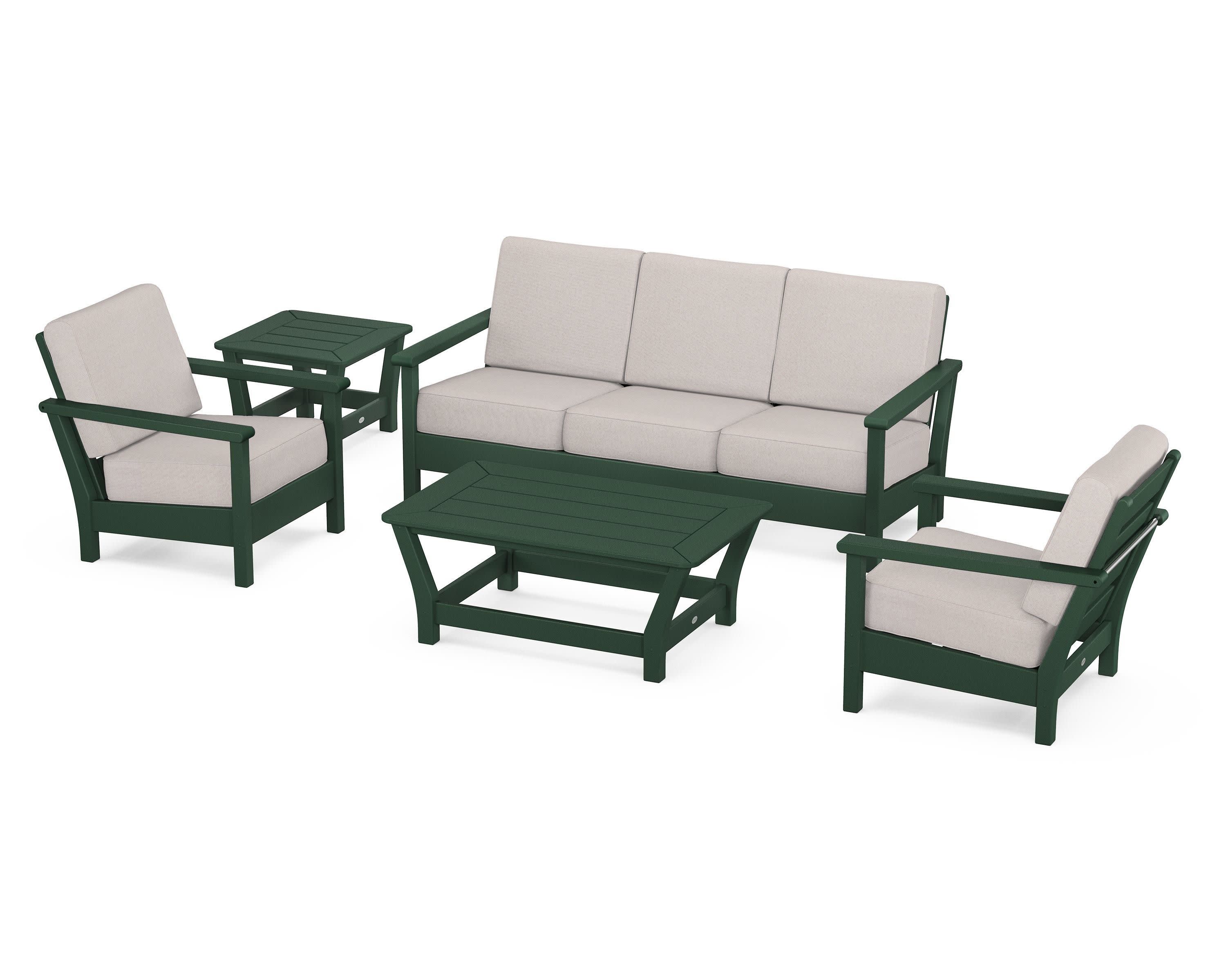 Harbour 5-Piece Deep Seating Set in Green / Dune Burlap