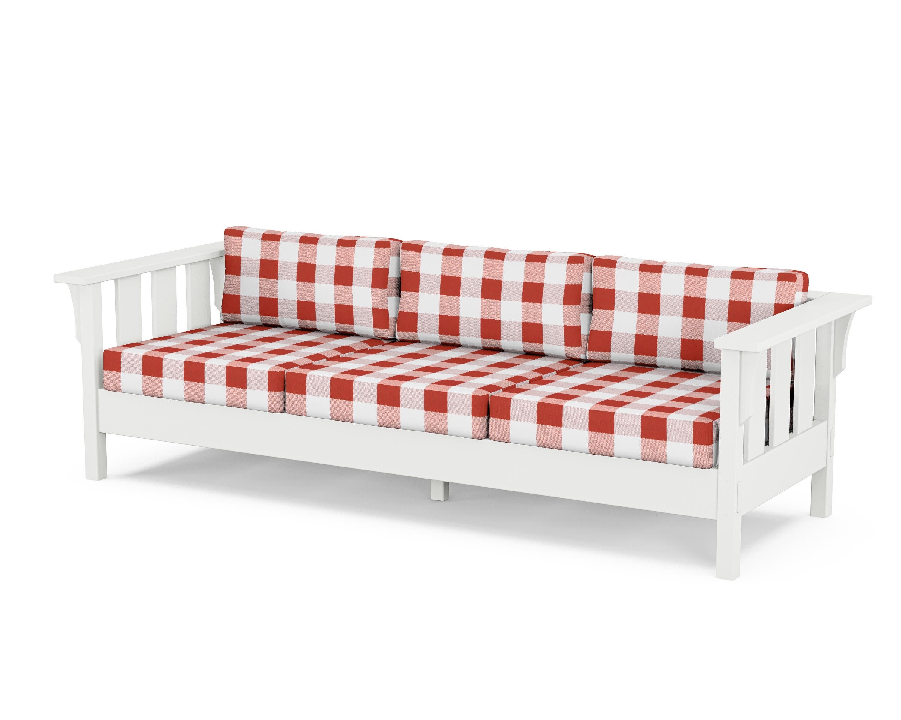 Acadia Deep Seating Sofa in White / Buffalo Plaid Crimson