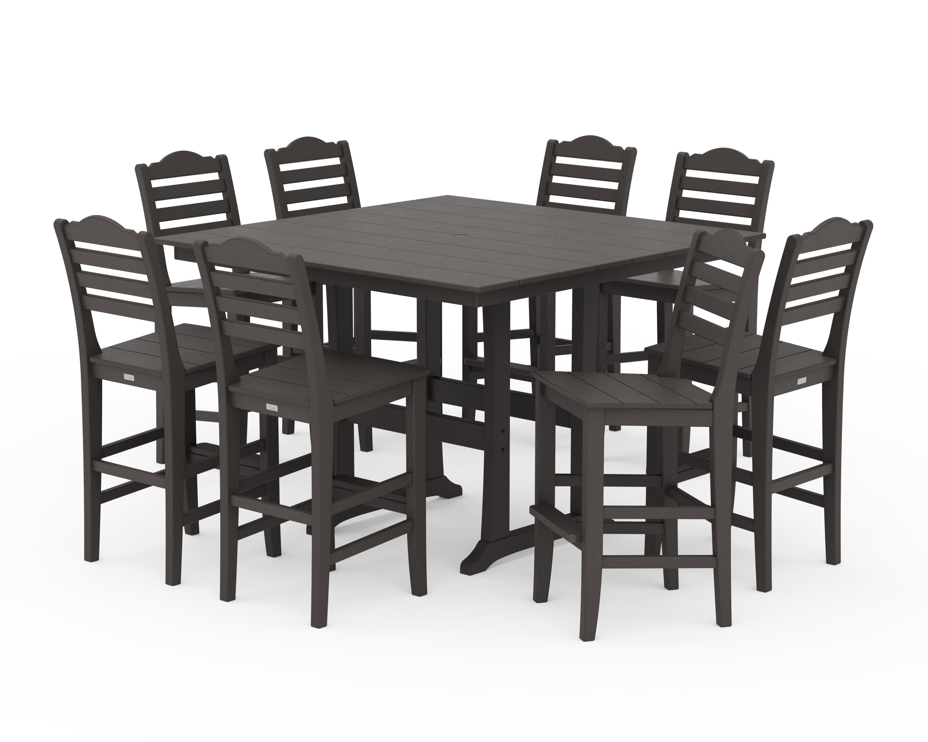 Savannah Side Chair 9-Piece Square Farmhouse Bar Set with Trestle Legs in Vintage Coffee