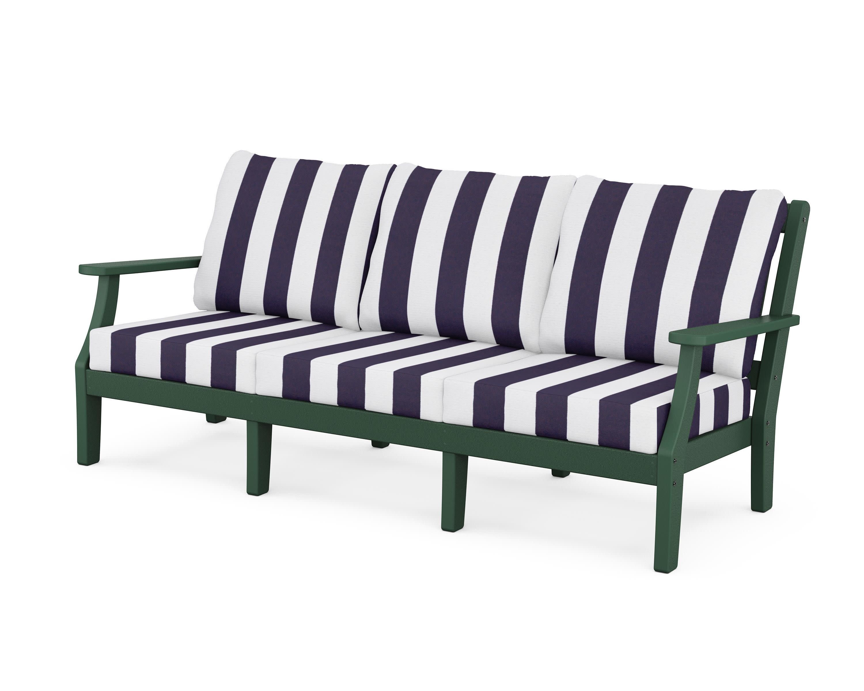 Chinoiserie Deep Seating Sofa in Green / Cabana Stripe Navy