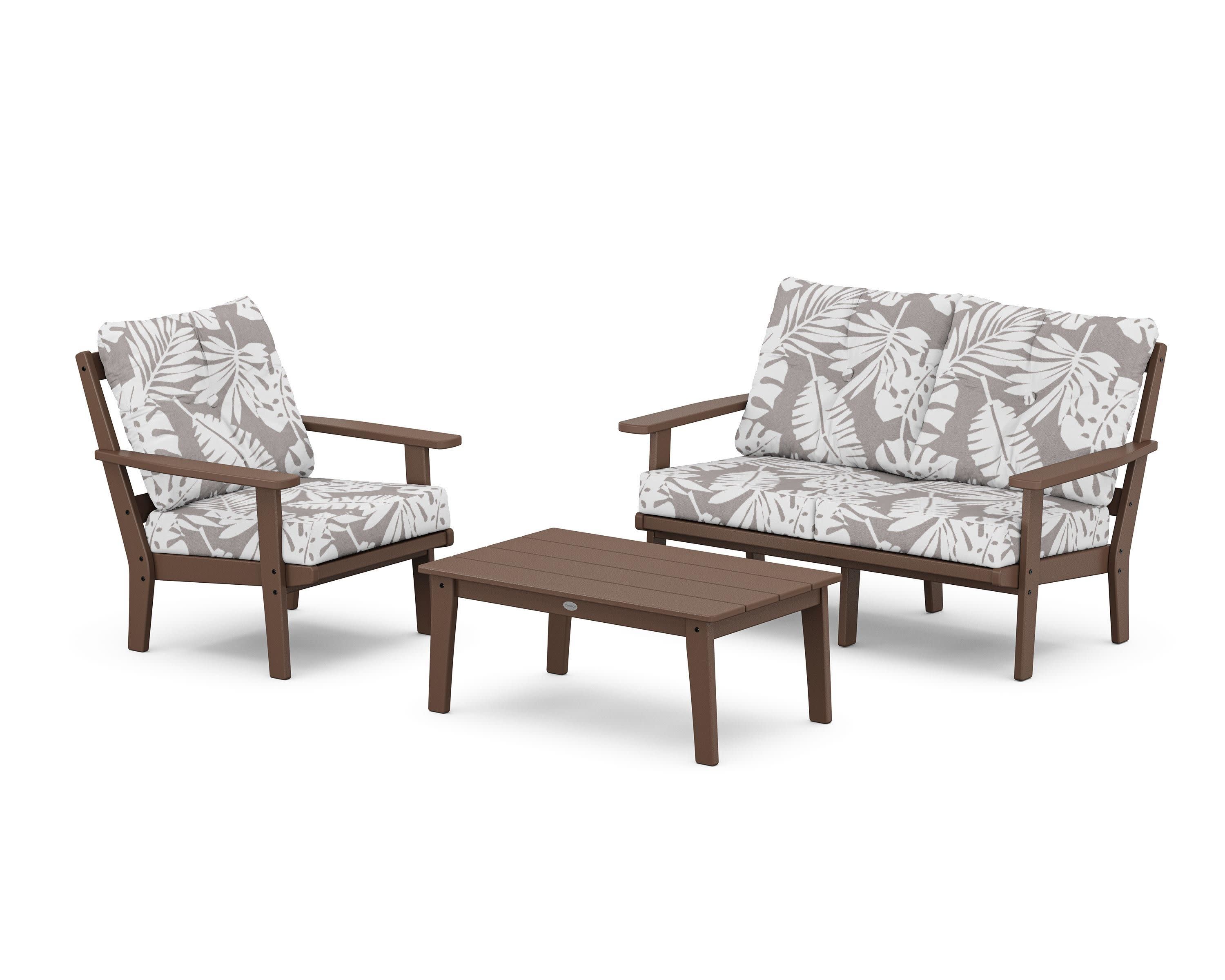 Oxford 3-Piece Deep Seating Set with Loveseat in Mahogany / Leaf Grey Mist