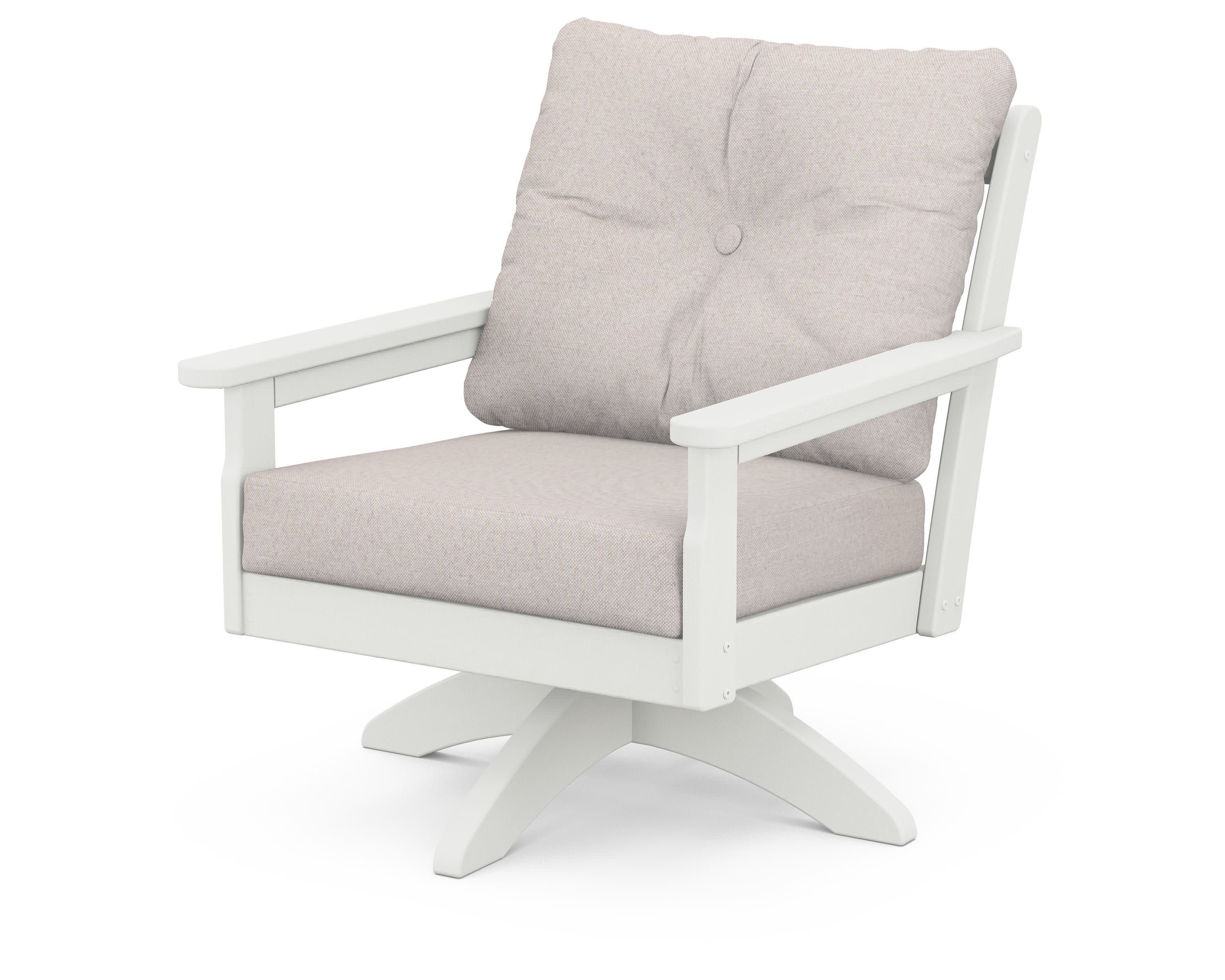 Vineyard Deep Seating Swivel Chair in Vintage White / Dune Burlap