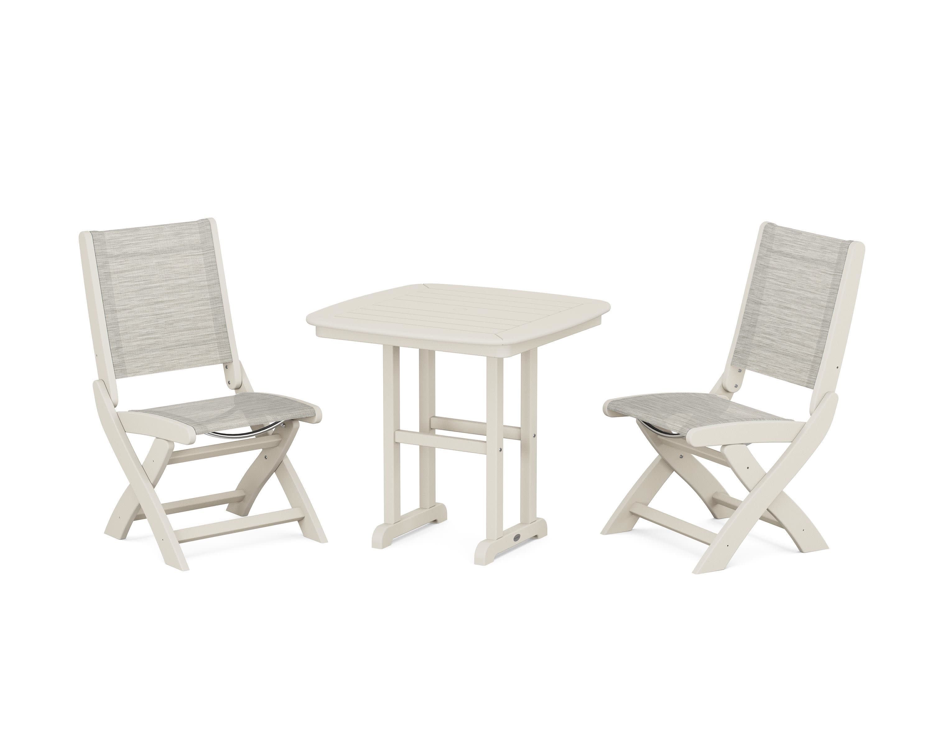 Coastal Folding Side Chair 3-Piece Dining Set in Sand / Birch Sling