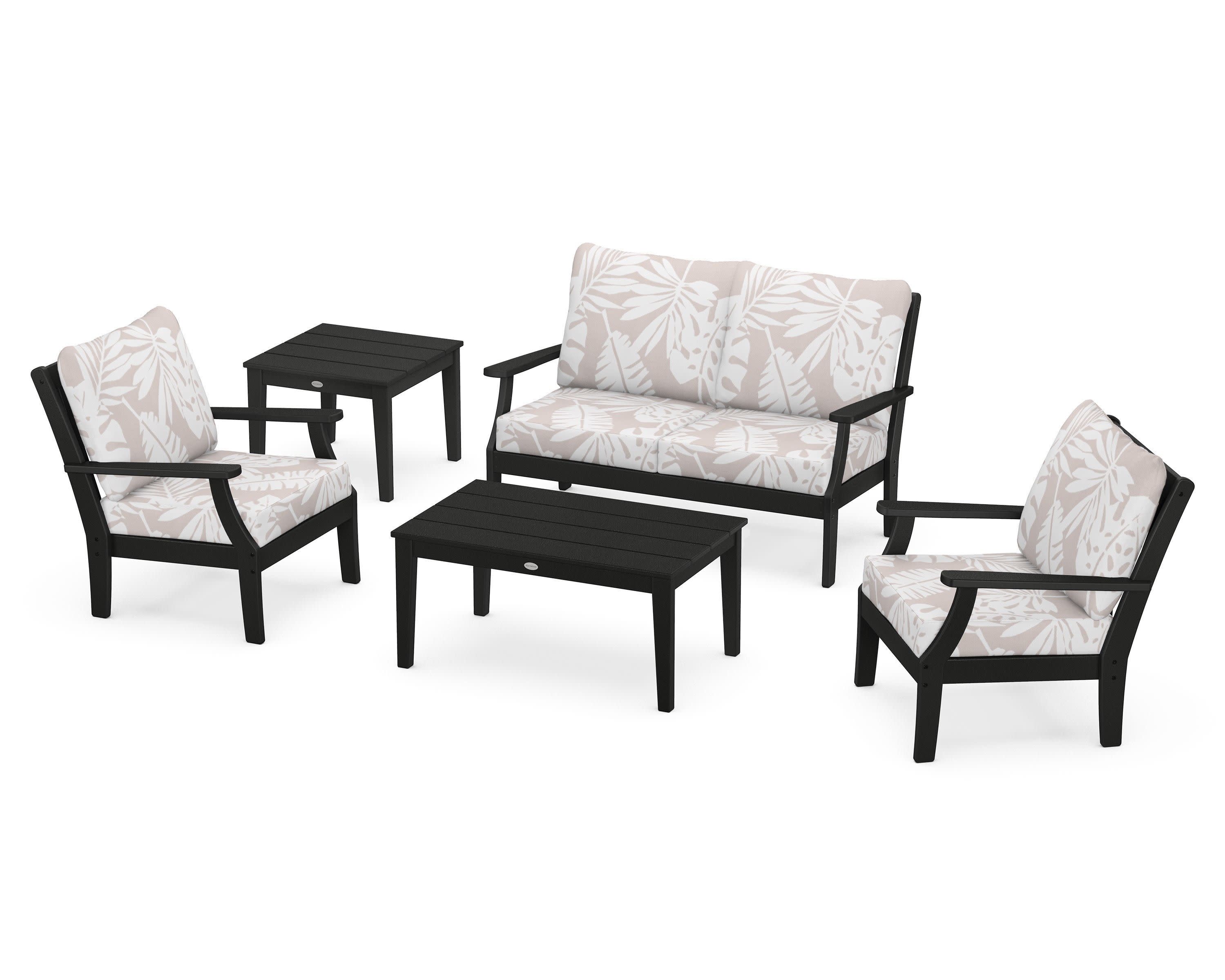 Braxton 5-Piece Deep Seating Set in Black / Leaf Dune Burlap