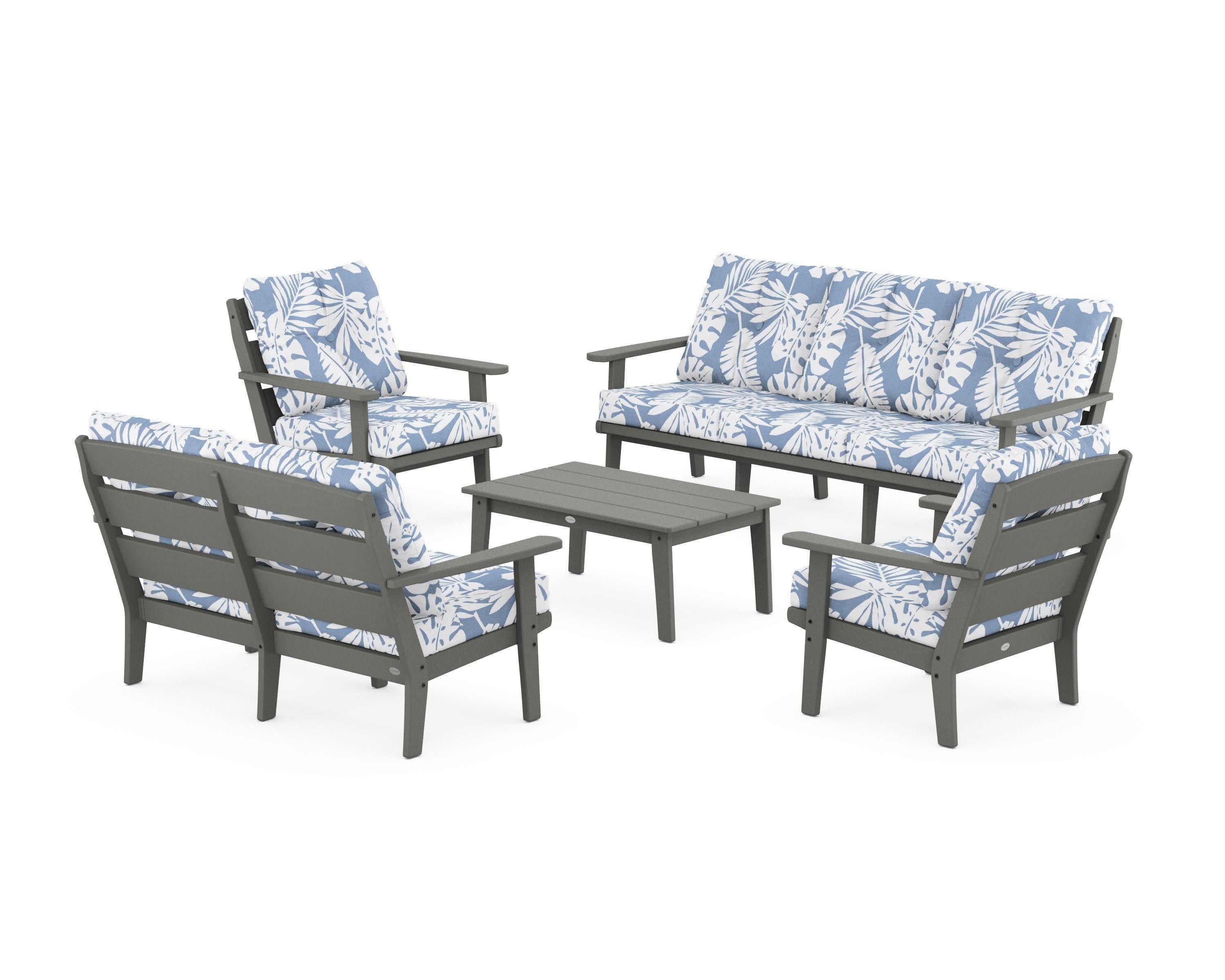 Lakeside 5-Piece Lounge Sofa Set in Slate Grey / Leaf Sky Blue