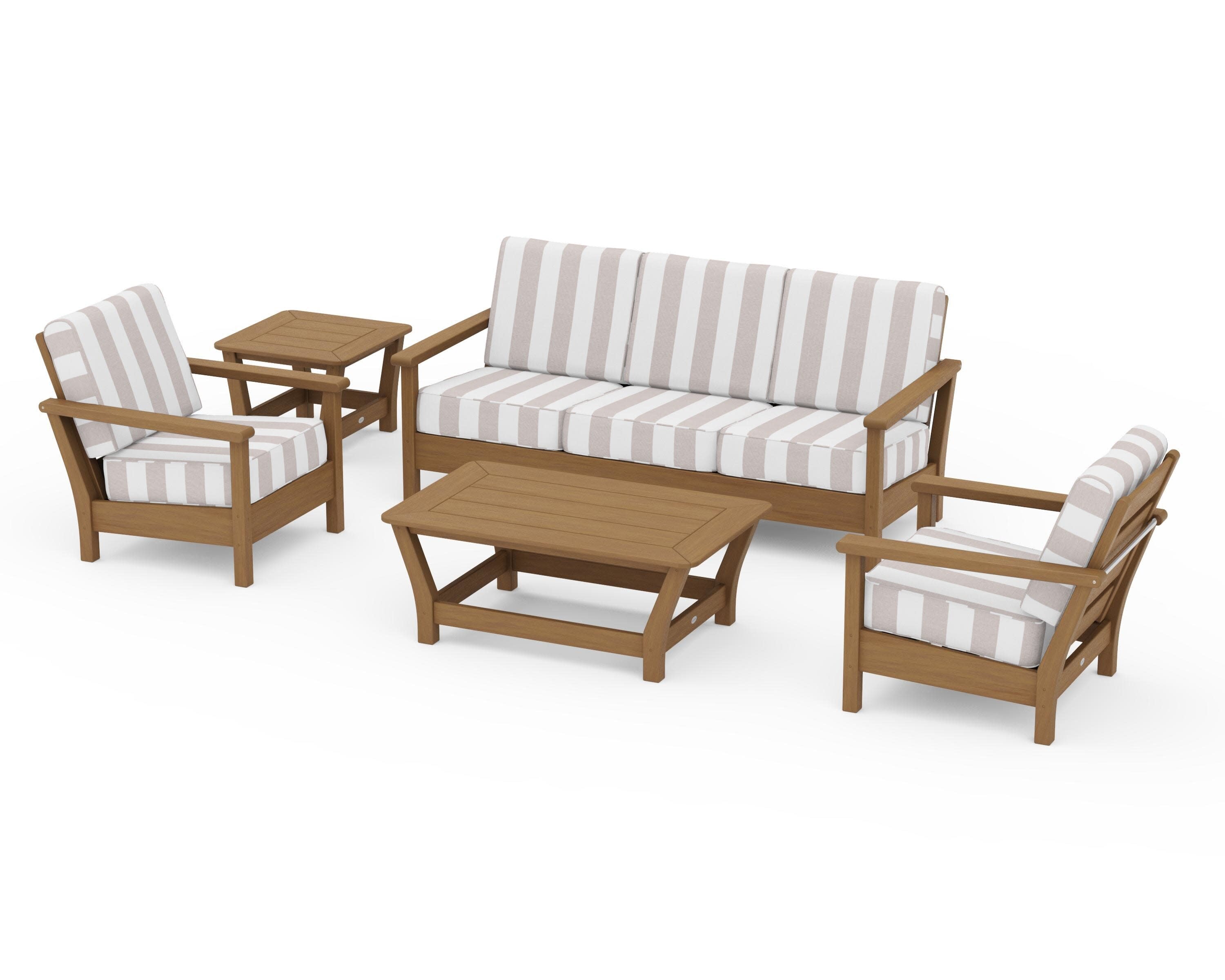 Harbour 5-Piece Deep Seating Set in Natural / Cabana Stripe Dune Burlap