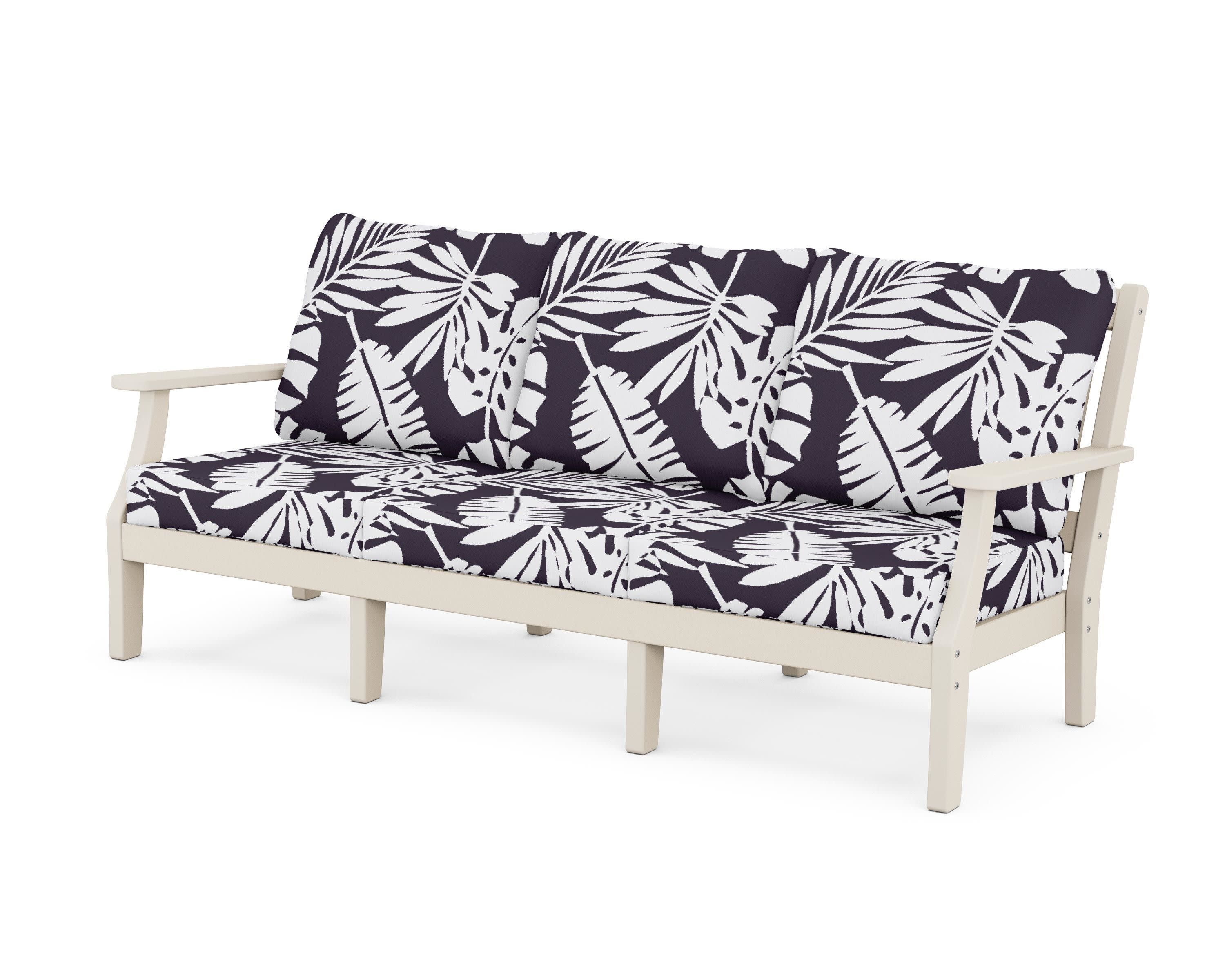Chinoiserie Deep Seating Sofa in Sand / Leaf Navy