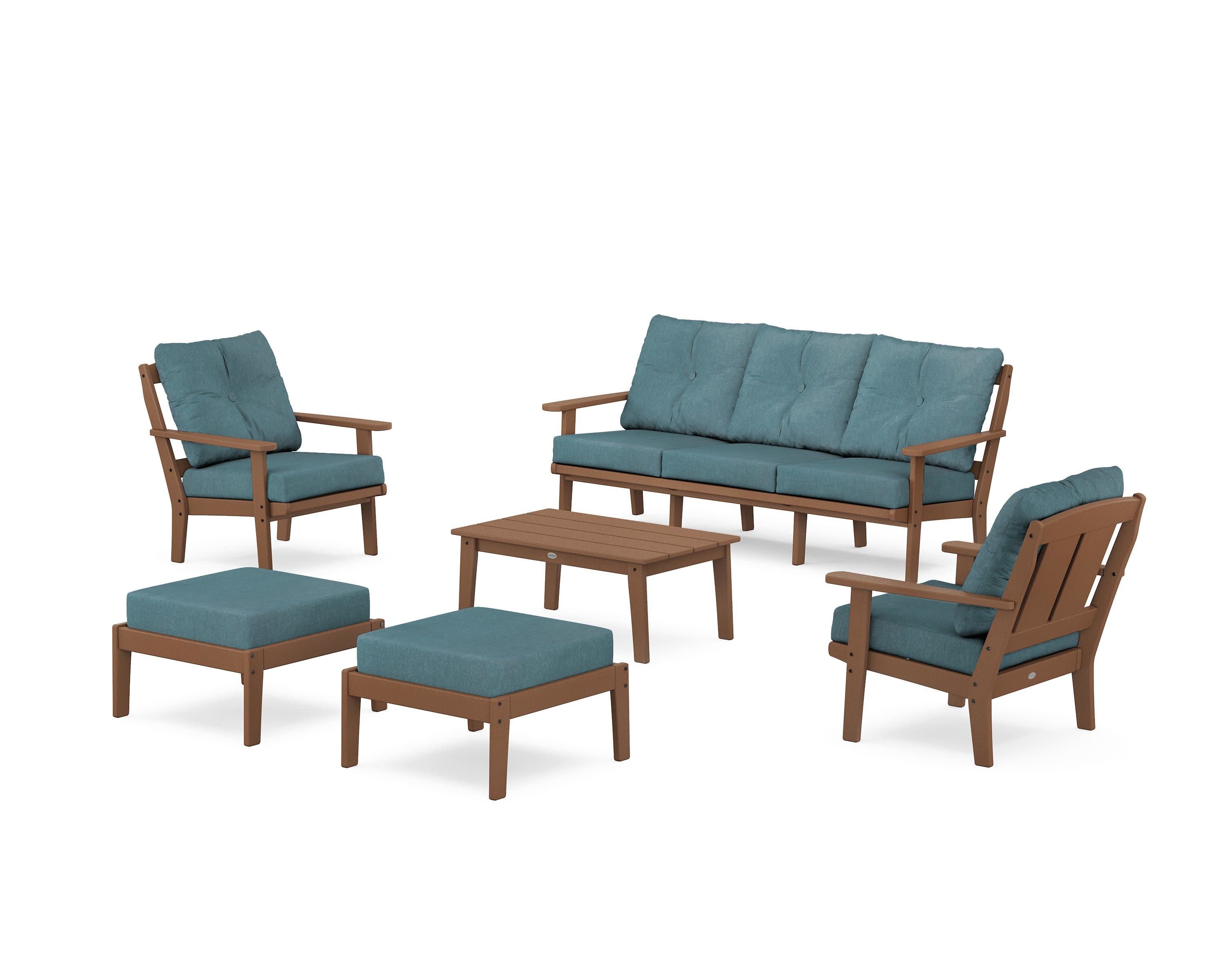 Mission 6-Piece Lounge Sofa Set in Teak / Ocean Teal