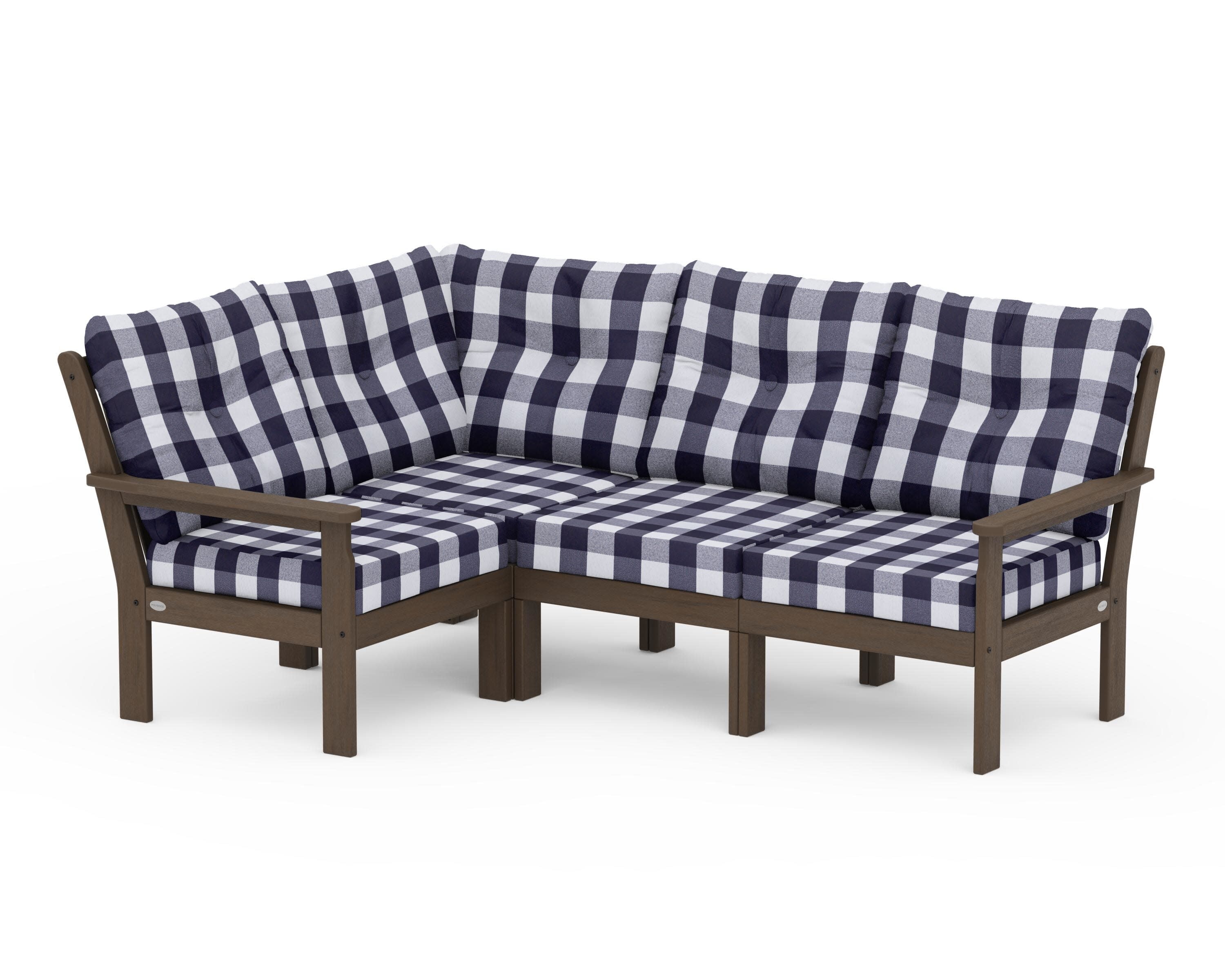Vineyard 4-Piece Sectional in Kona / Buffalo Plaid Navy