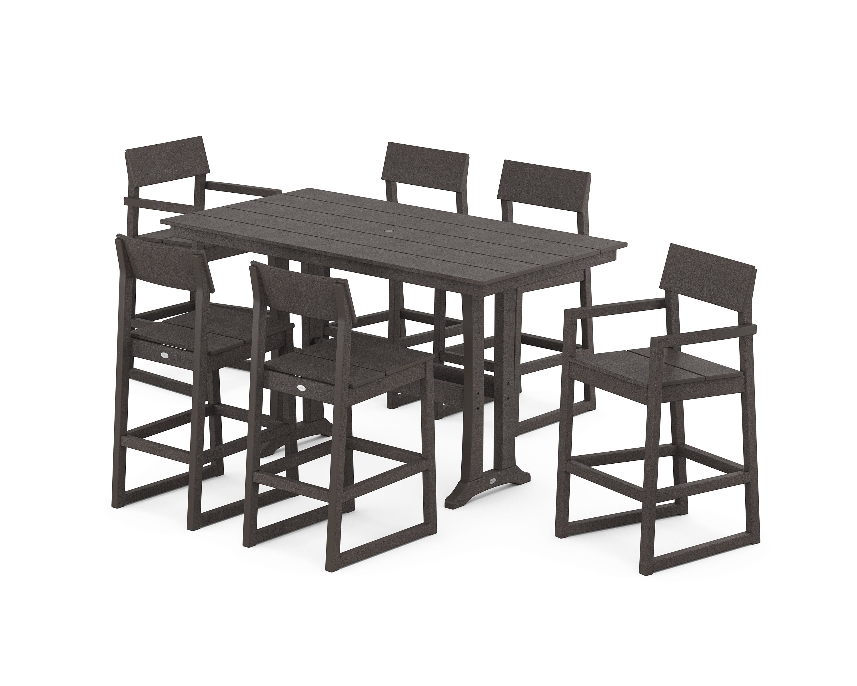 EDGE 7-Piece Farmhouse Bar Set with Trestle Legs in Vintage Coffee
