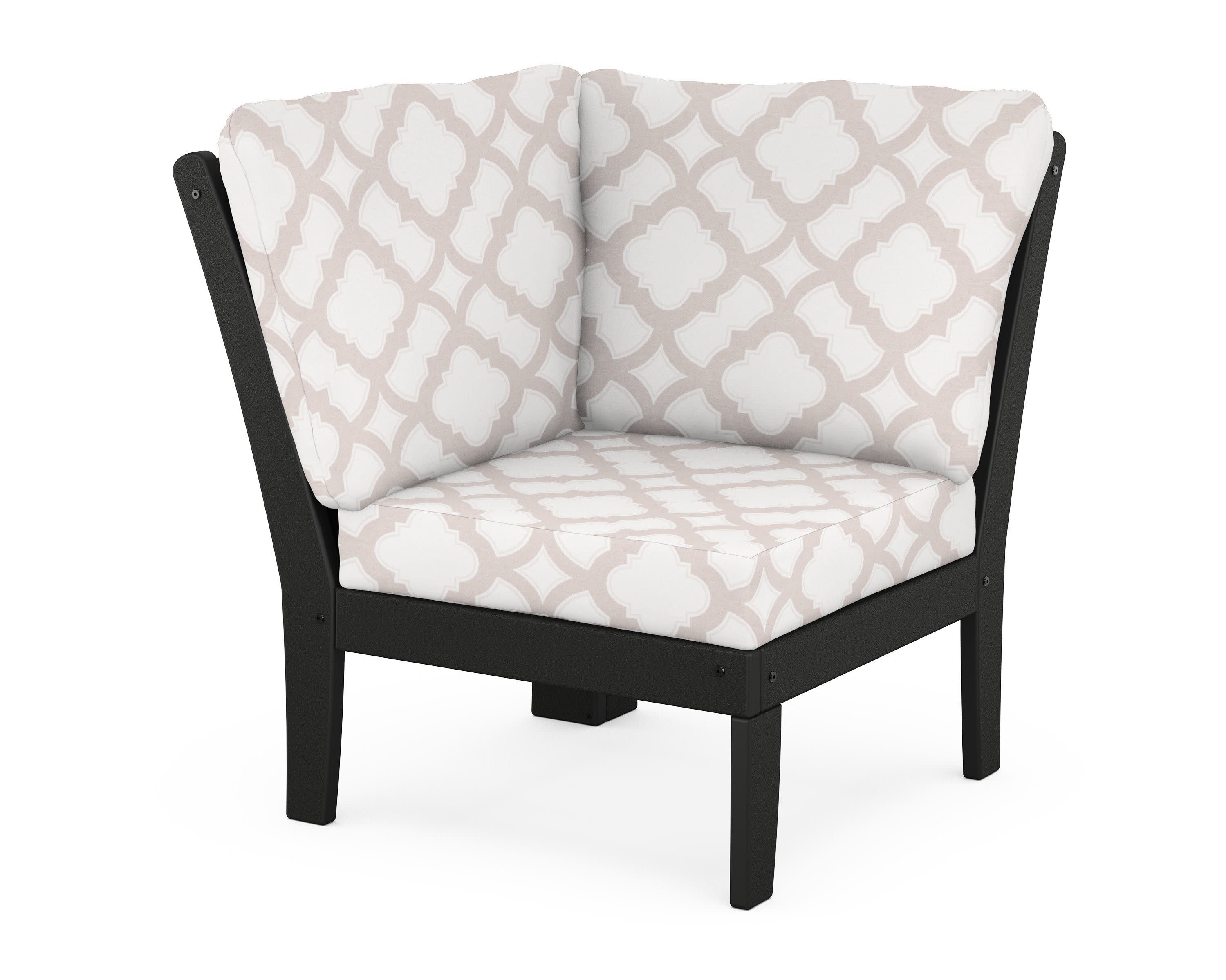 Braxton Modular Corner Chair in Black / Trellis Dune Burlap