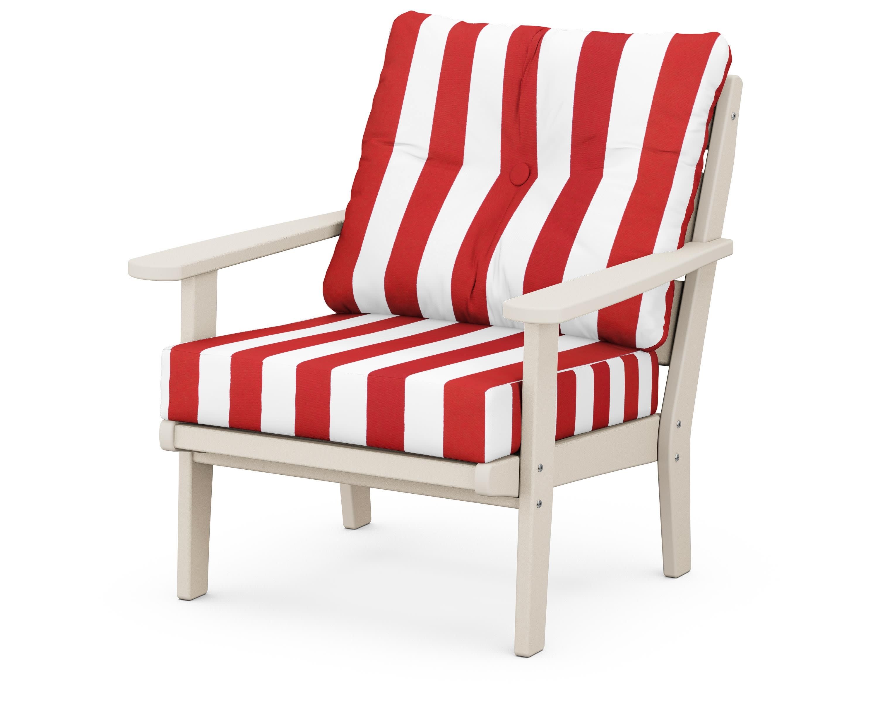 Lakeside Deep Seating Chair in Sand / Cabana Stripe Crimson