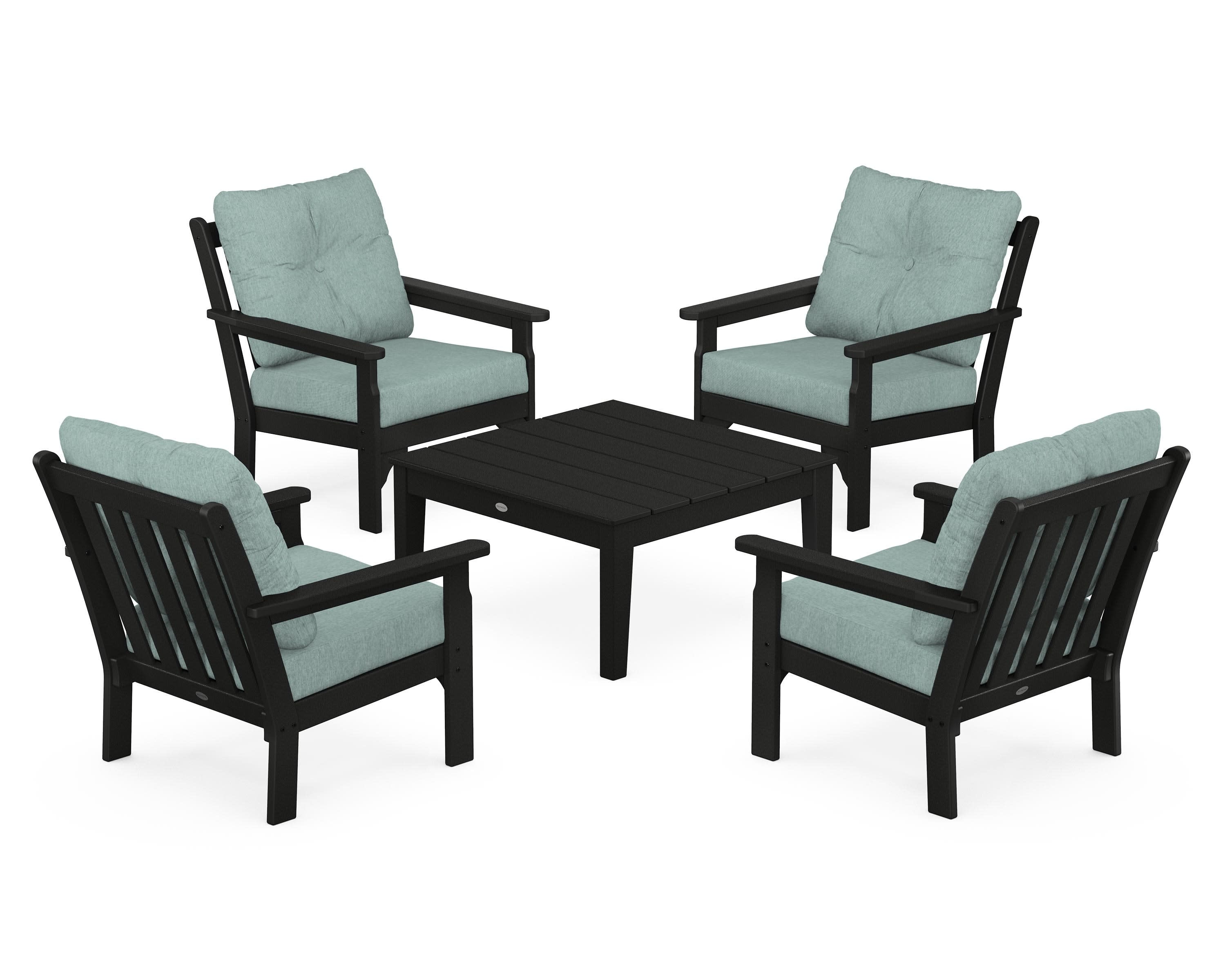 Vineyard 5-Piece Deep Seating Conversation Set in Black / Glacier Spa