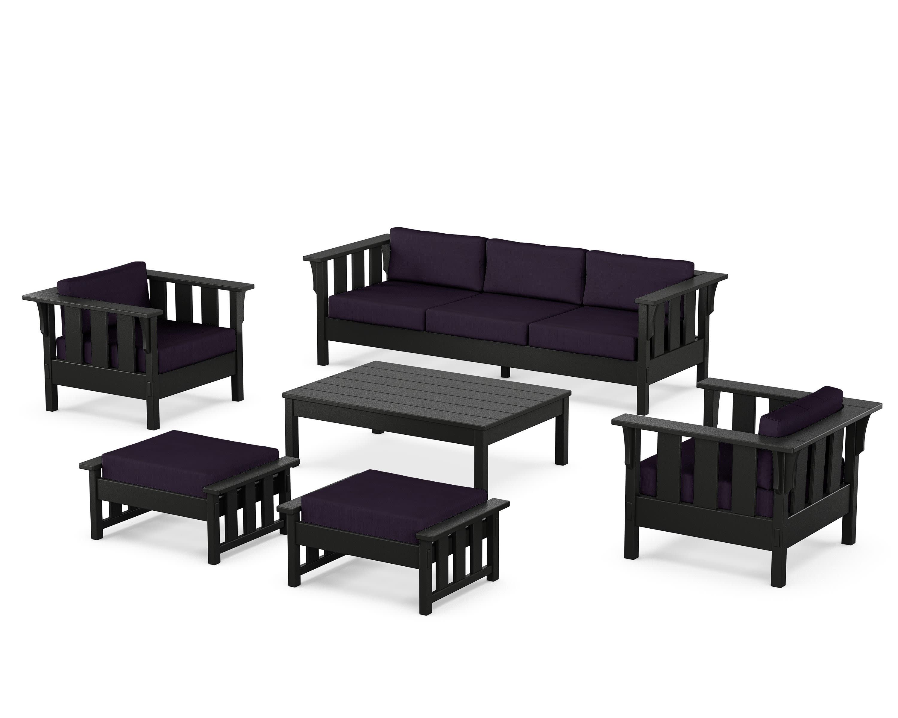 Acadia 6-Piece Lounge Sofa Set in Black / Navy Linen