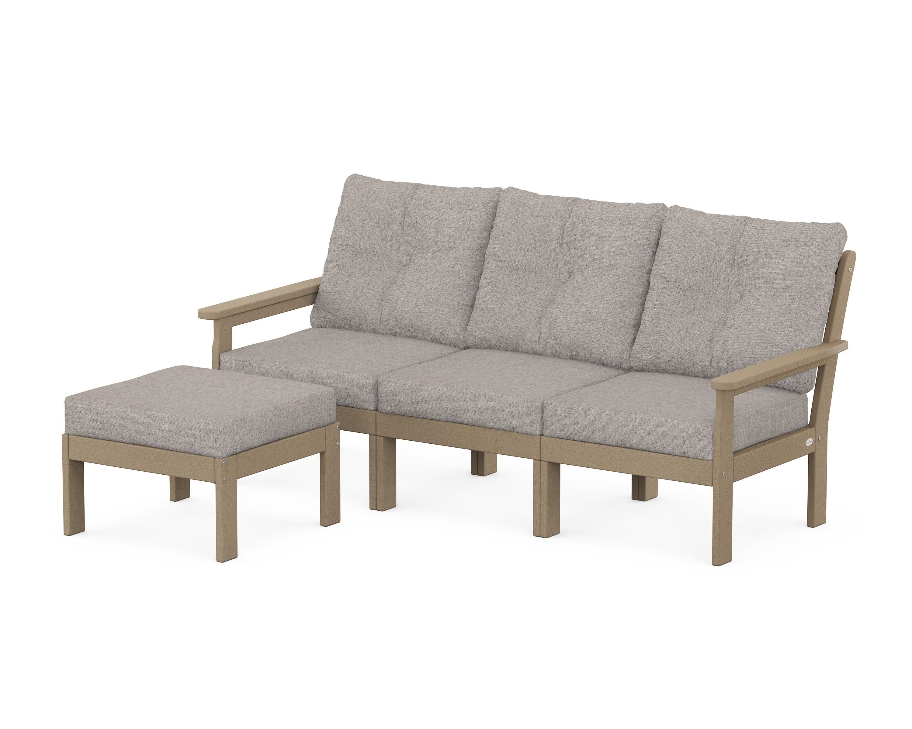 Vineyard 4-Piece Sectional with Ottoman in Vintage Sahara / Weathered Tweed