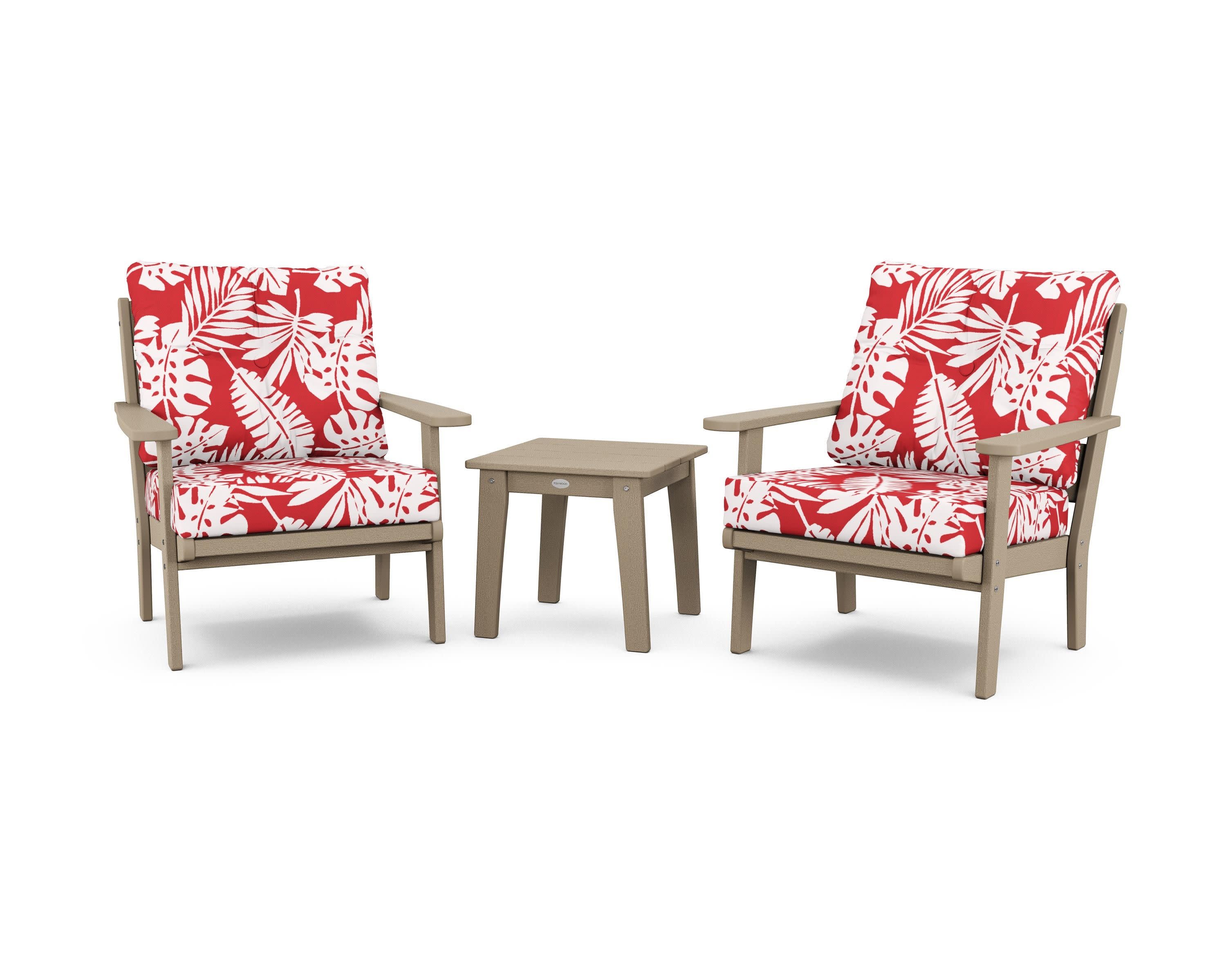 Lakeside 3-Piece Deep Seating Chair Set in Vintage Sahara / Leaf Crimson