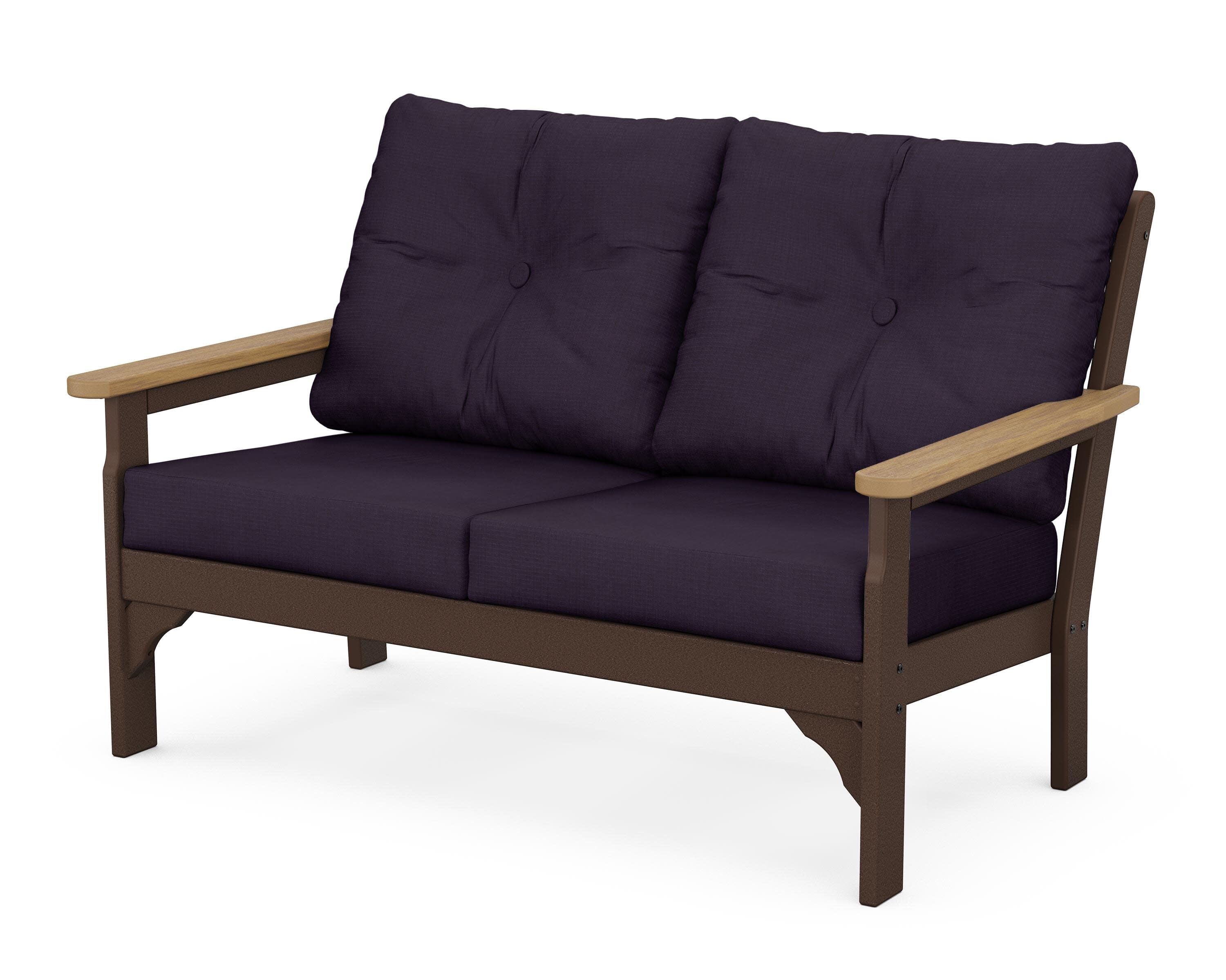 Vineyard Deep Seating Loveseat in Mahogany / Natural / Navy Linen