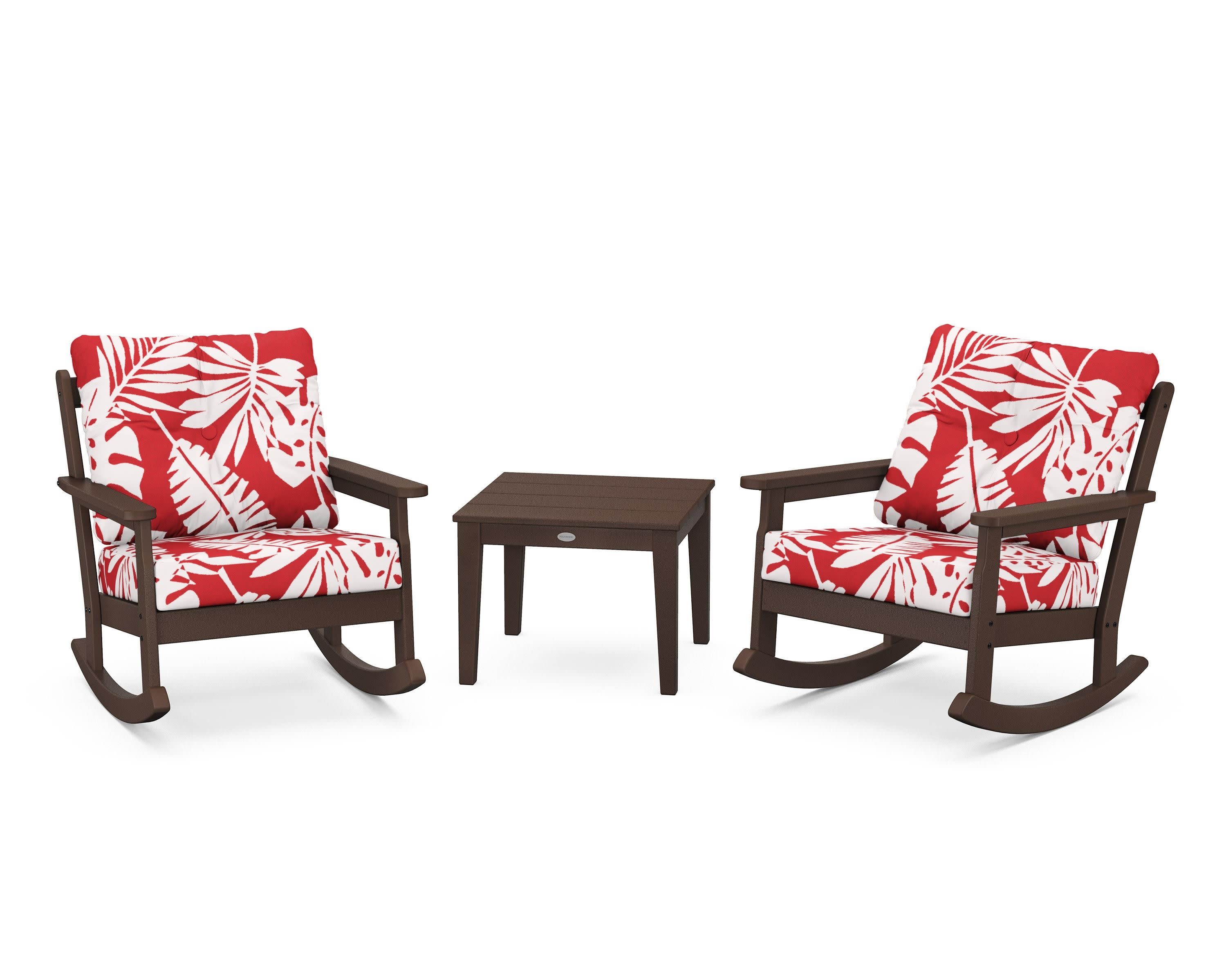 Vineyard 3-Piece Deep Seating Rocker Set in Mahogany / Leaf Crimson