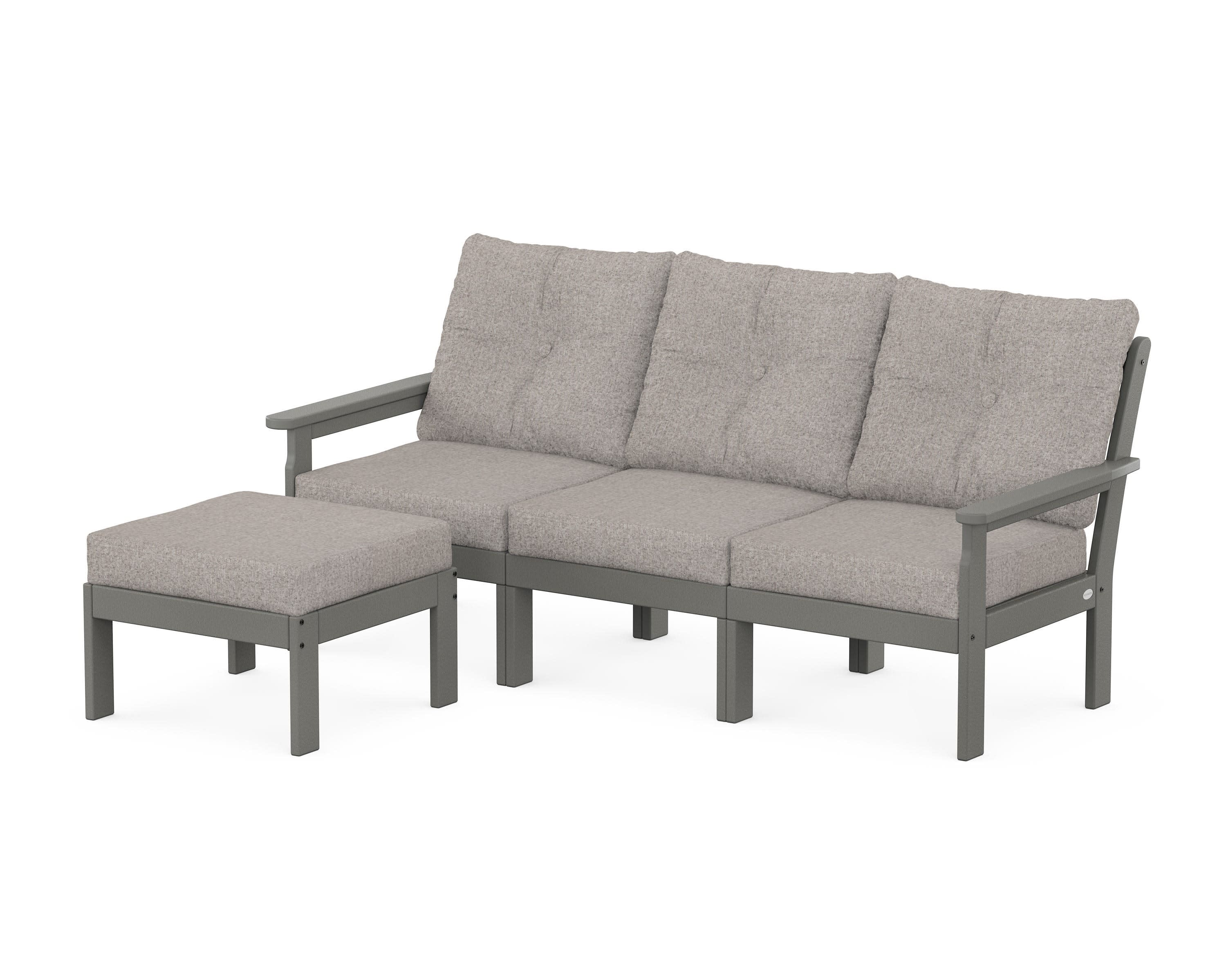 Vineyard 4-Piece Sectional with Ottoman in Slate Grey / Weathered Tweed