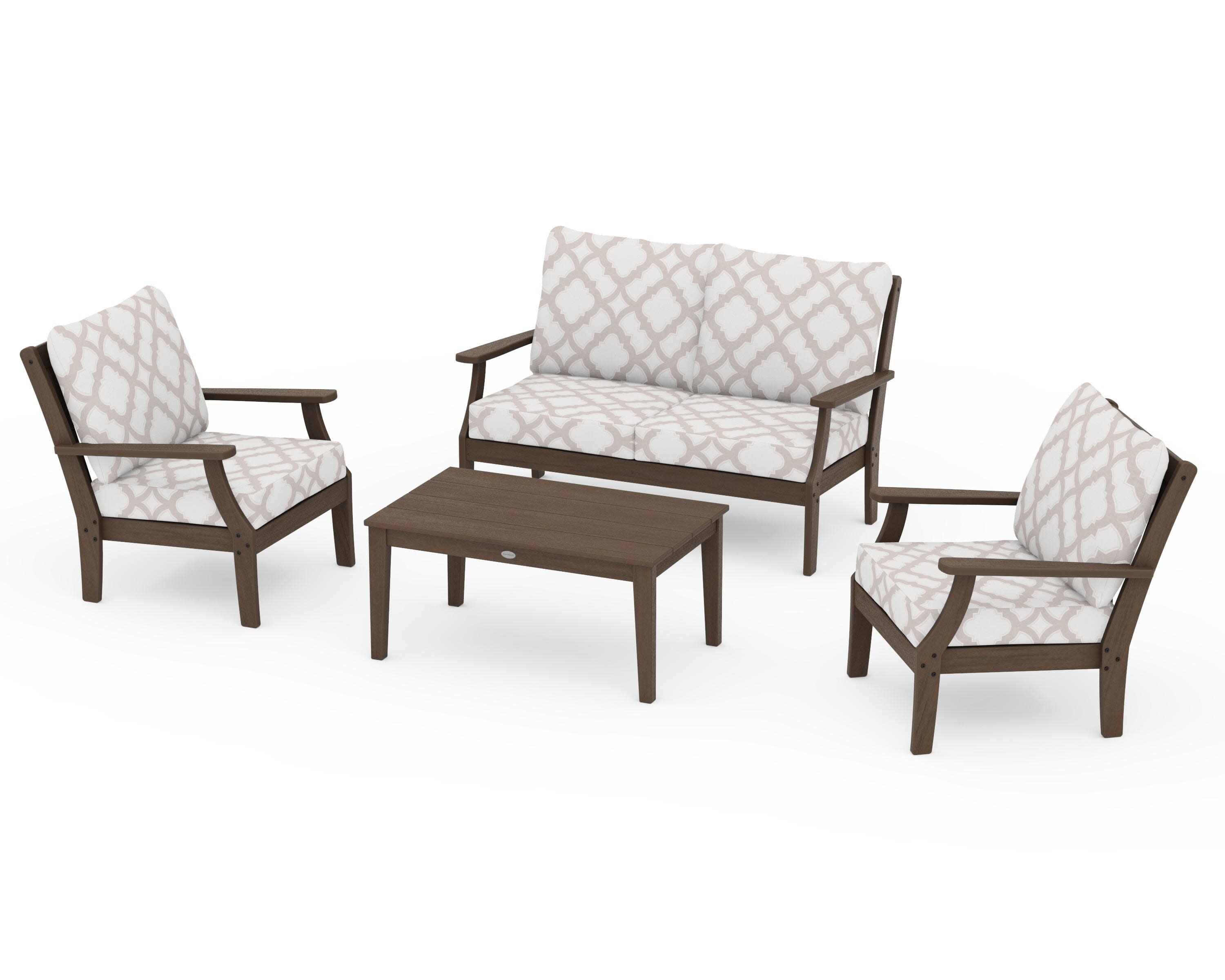 Braxton 4-Piece Deep Seating Chair Set in Kona / Trellis Dune Burlap