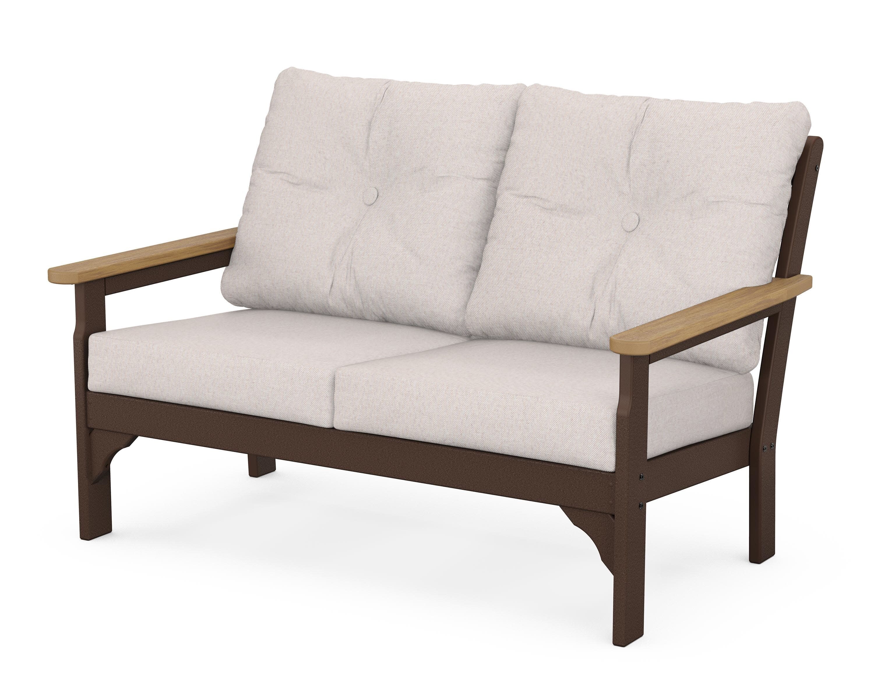 Vineyard Deep Seating Loveseat in Mahogany / Natural / Dune Burlap