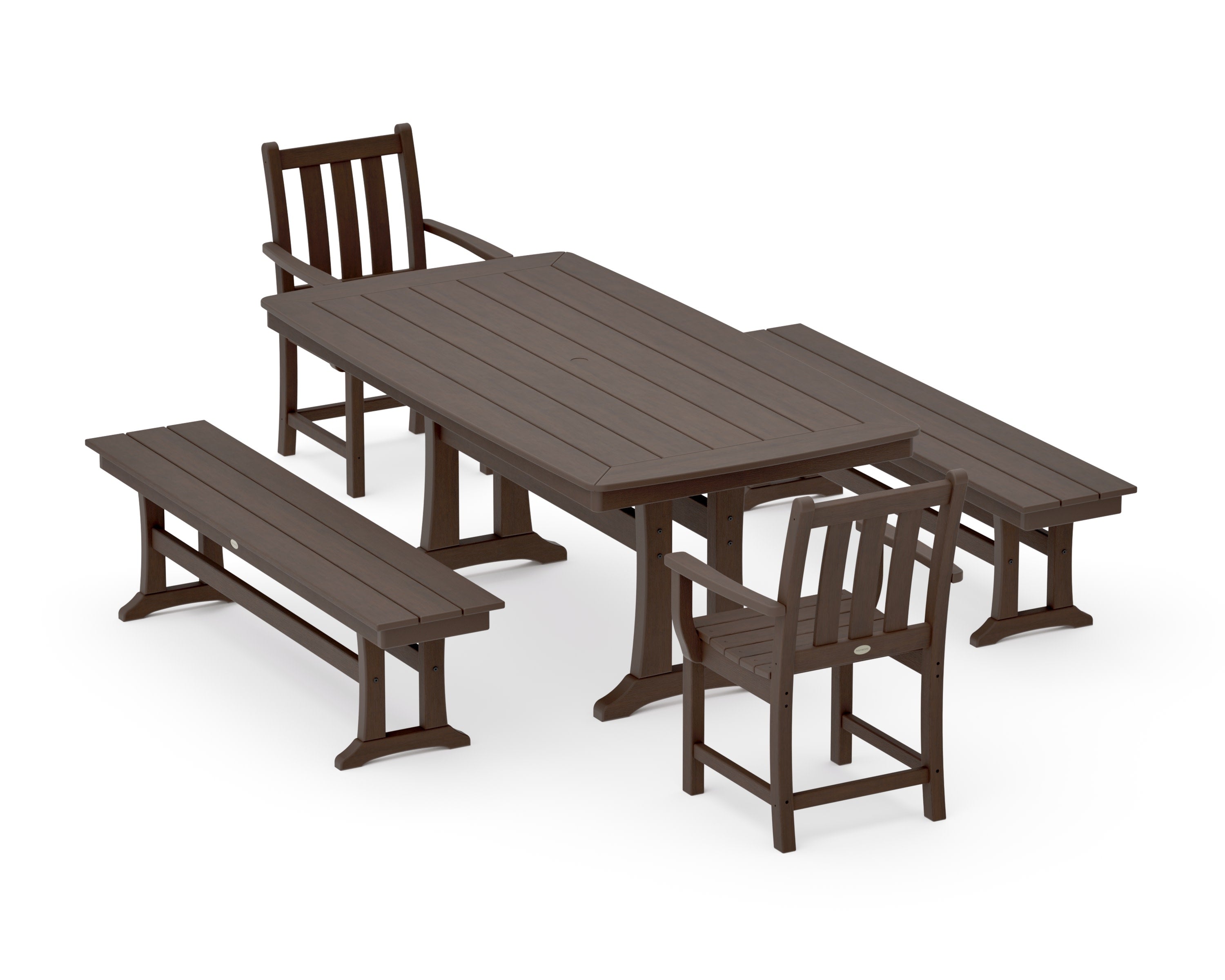 Traditional Garden 5-Piece Dining Set with Trestle Legs in Kona