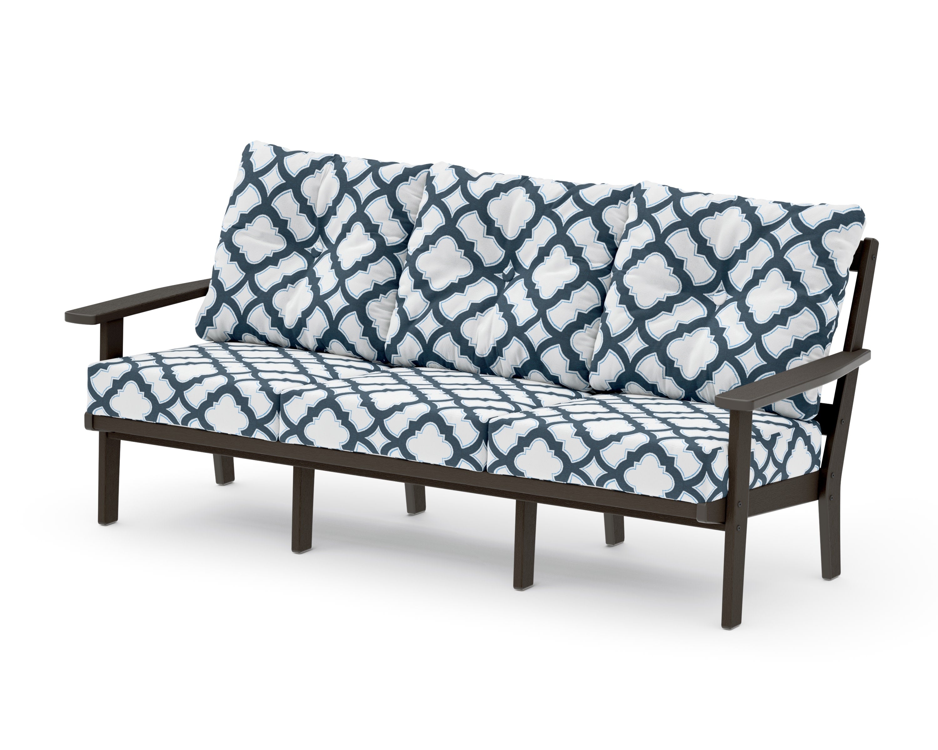 Oxford Deep Seating Sofa in Vintage Coffee / Trellis Marine Indigo