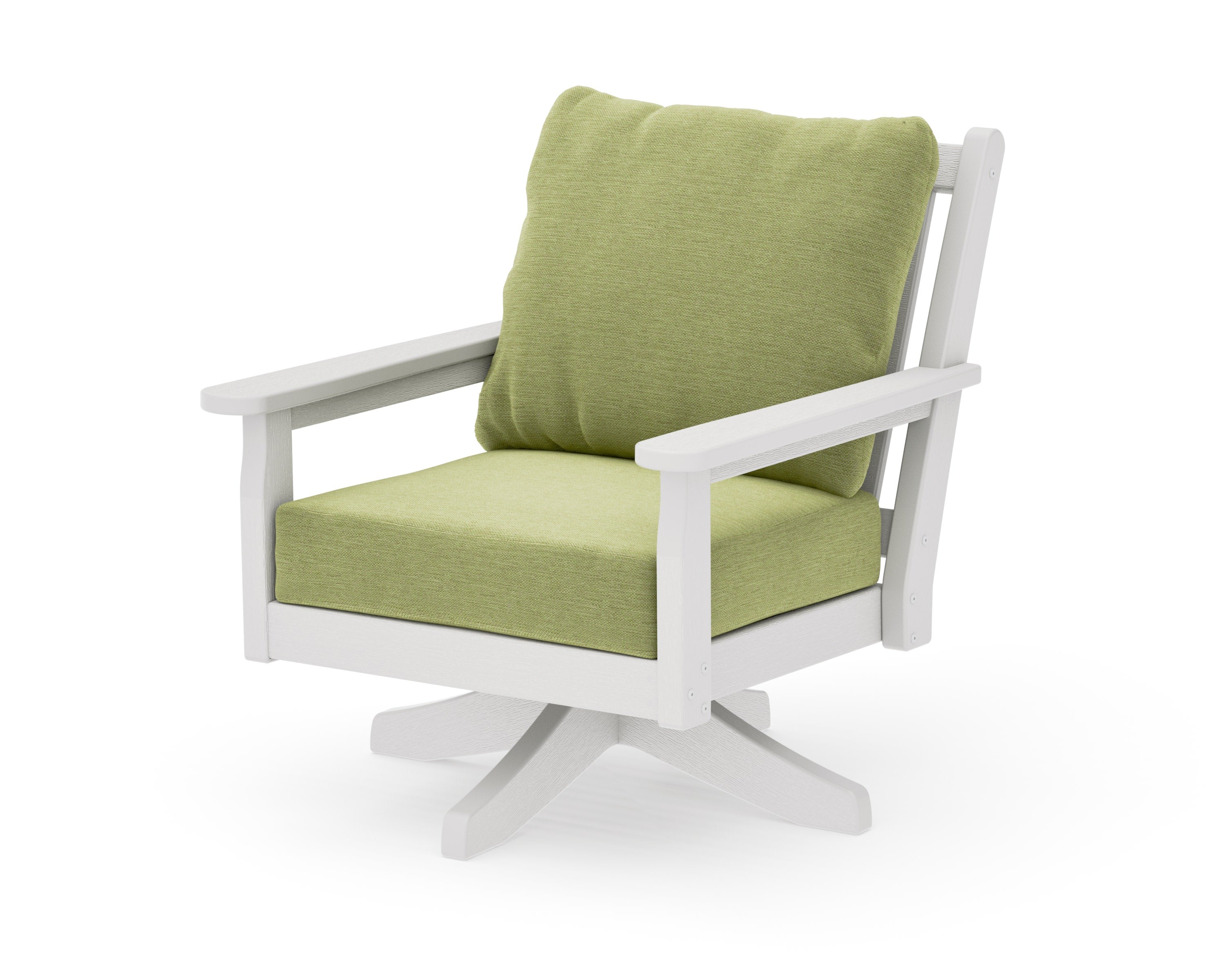 Chippendale Deep Seating Swivel Chair in Vintage White / Chartreuse Boucle