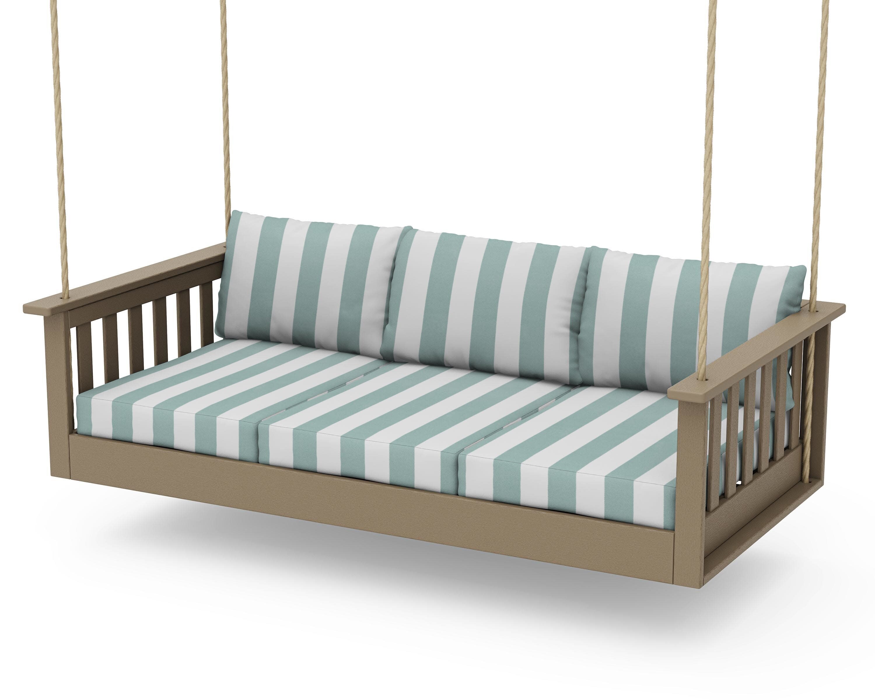 Vineyard Daybed Swing in Vintage Sahara / Cabana Stripe Glacier Spa