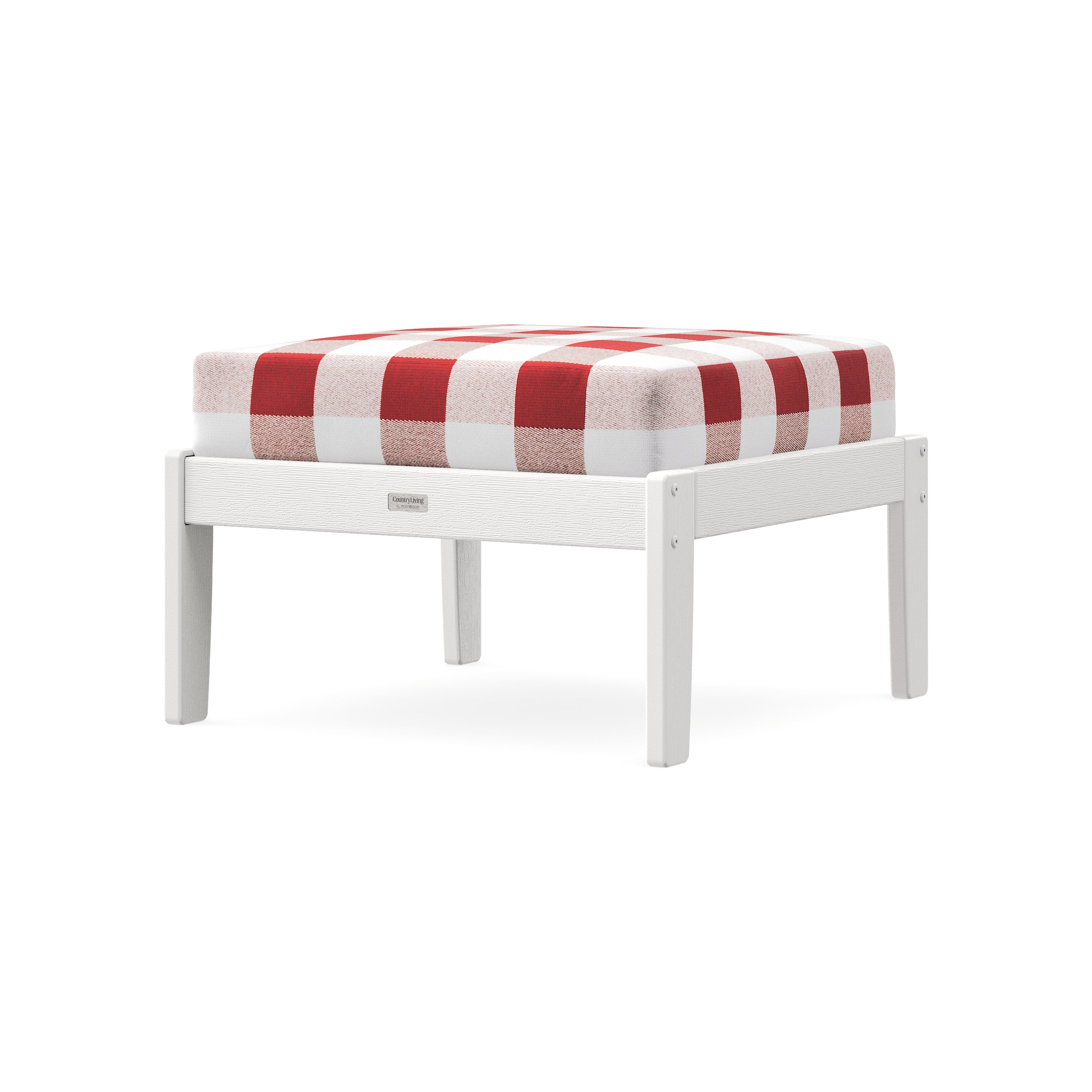 Cottage Deep Seating Ottoman in Vintage White / Buffalo Plaid Crimson