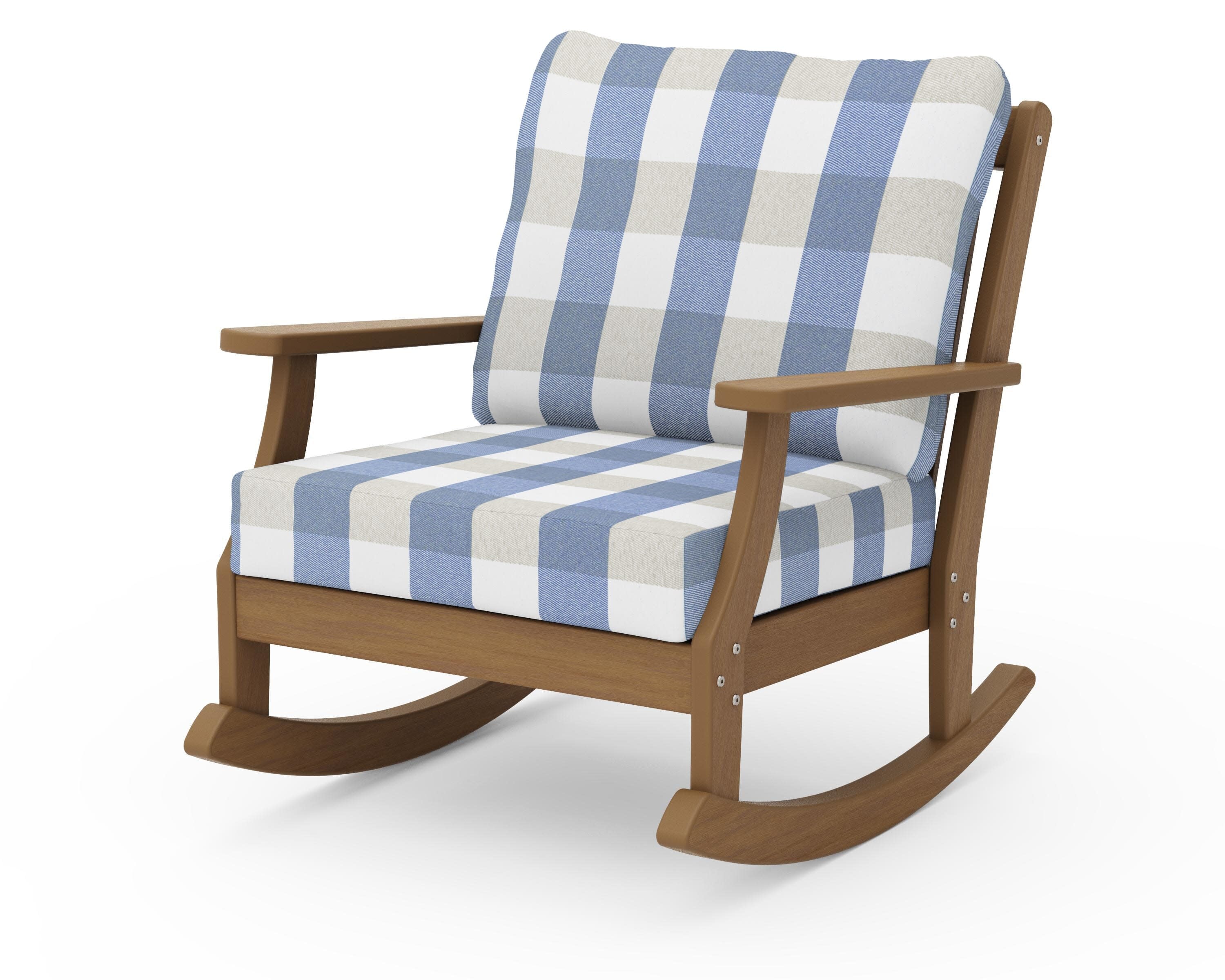 Braxton Deep Seating Rocking Chair in Natural / Buffalo Plaid Sky Blue