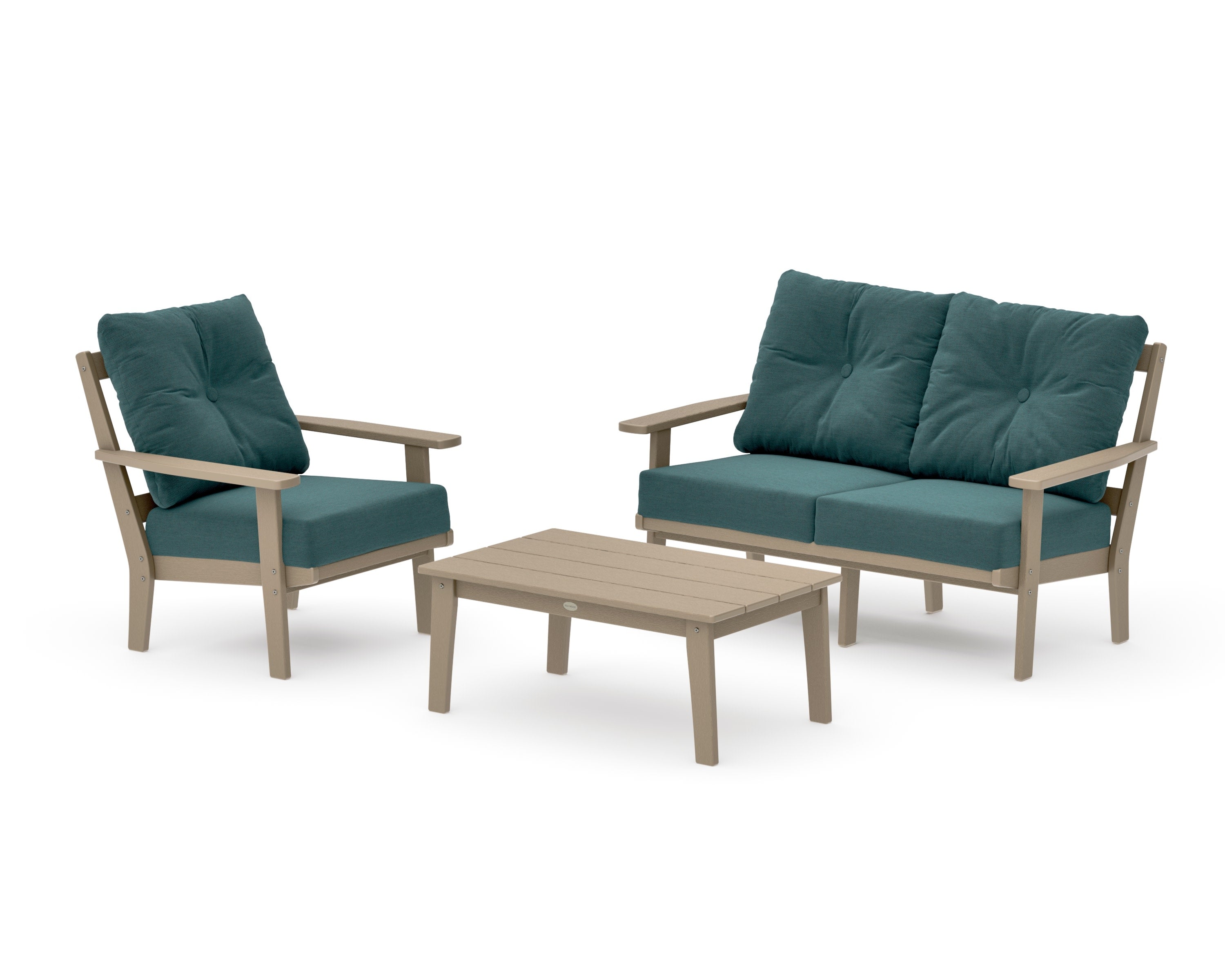 Oxford 3-Piece Deep Seating Set with Loveseat in Vintage Sahara / Ocean Teal