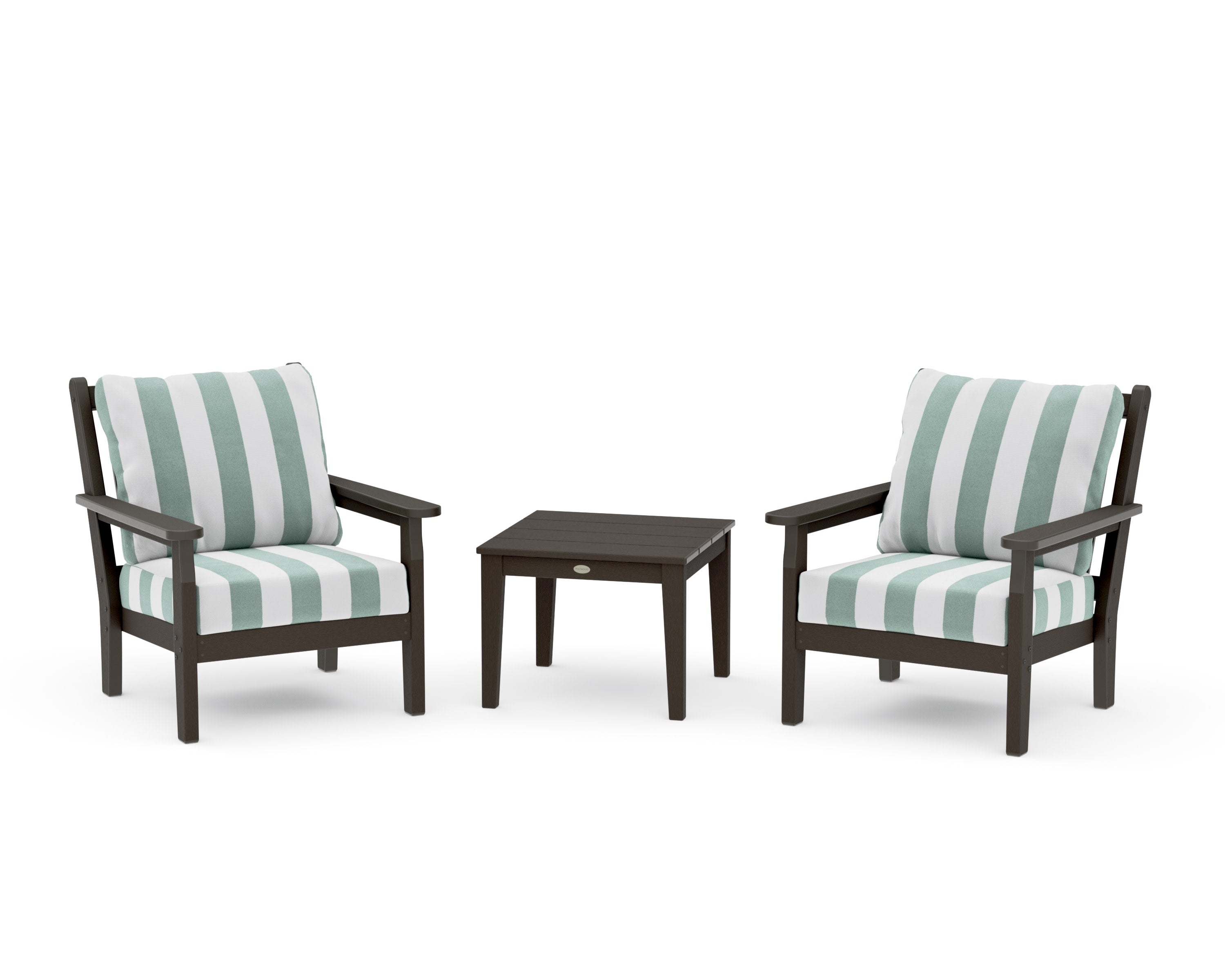 Chippendale 3-Piece Deep Seating Set in Vintage Coffee / Cabana Stripe Glacier Spa