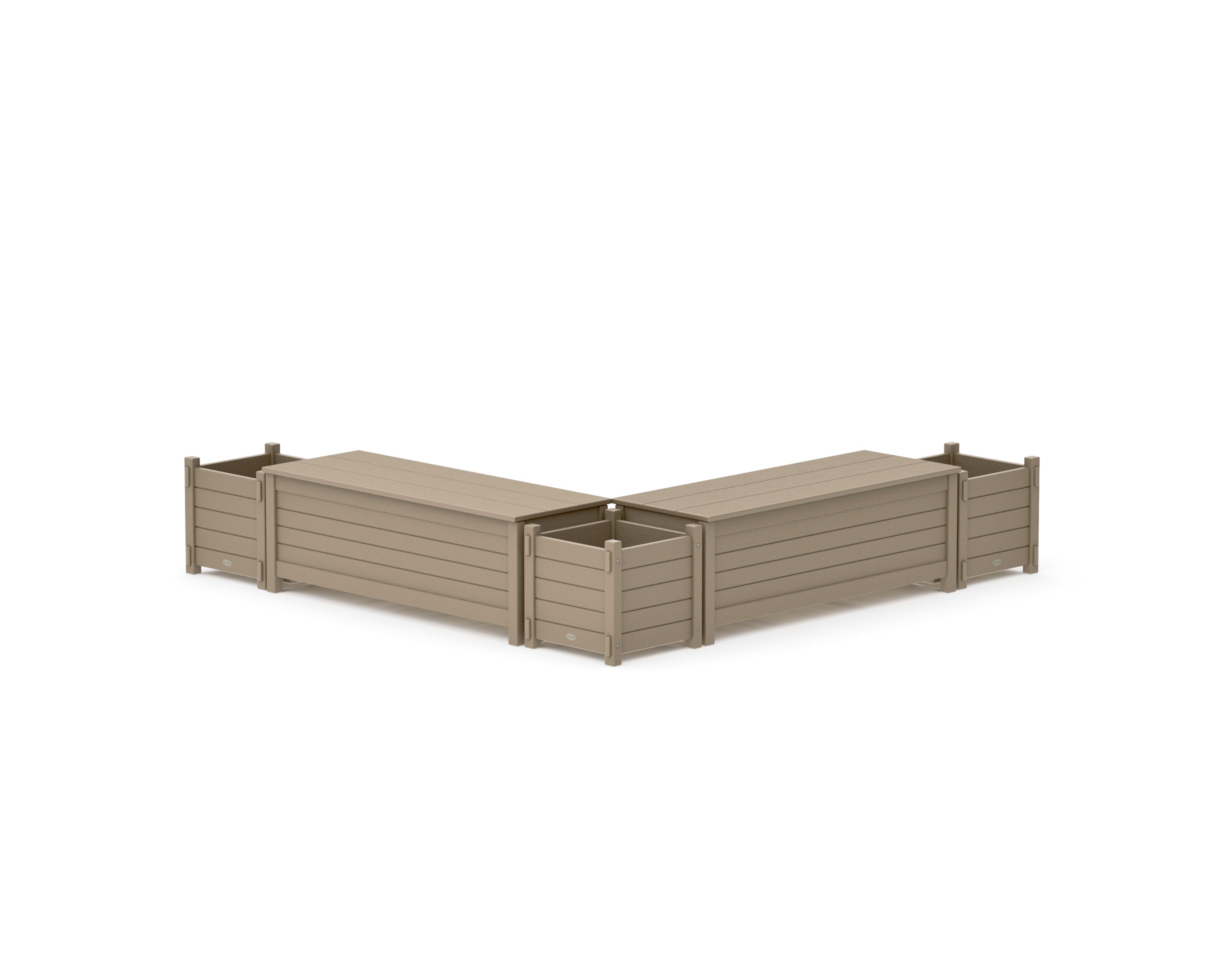 48" Nautical L- Shaped Planter Storage Bench Corner Set in Vintage Sahara