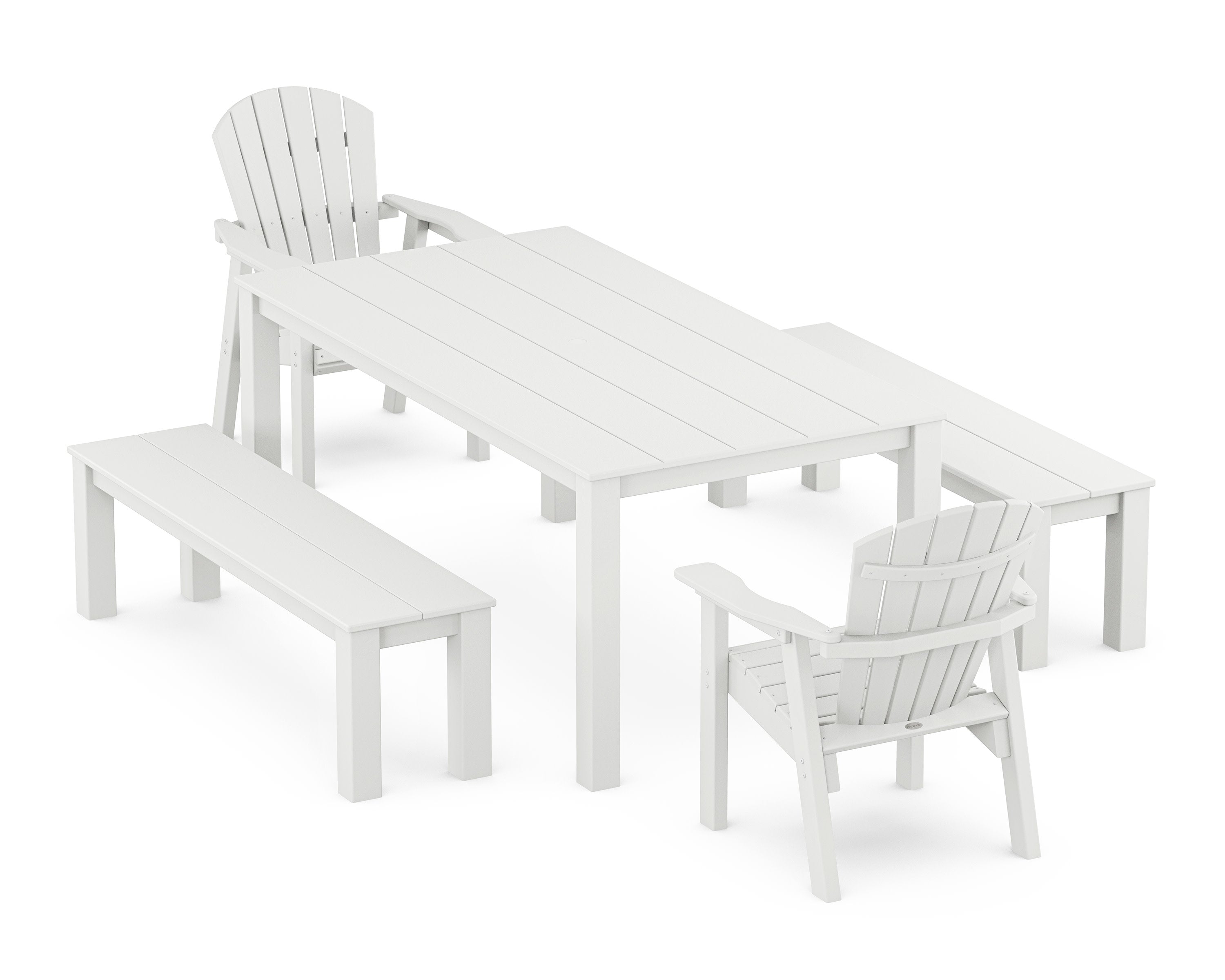 Seashell 5-Piece Parsons Dining Set with Benches in White