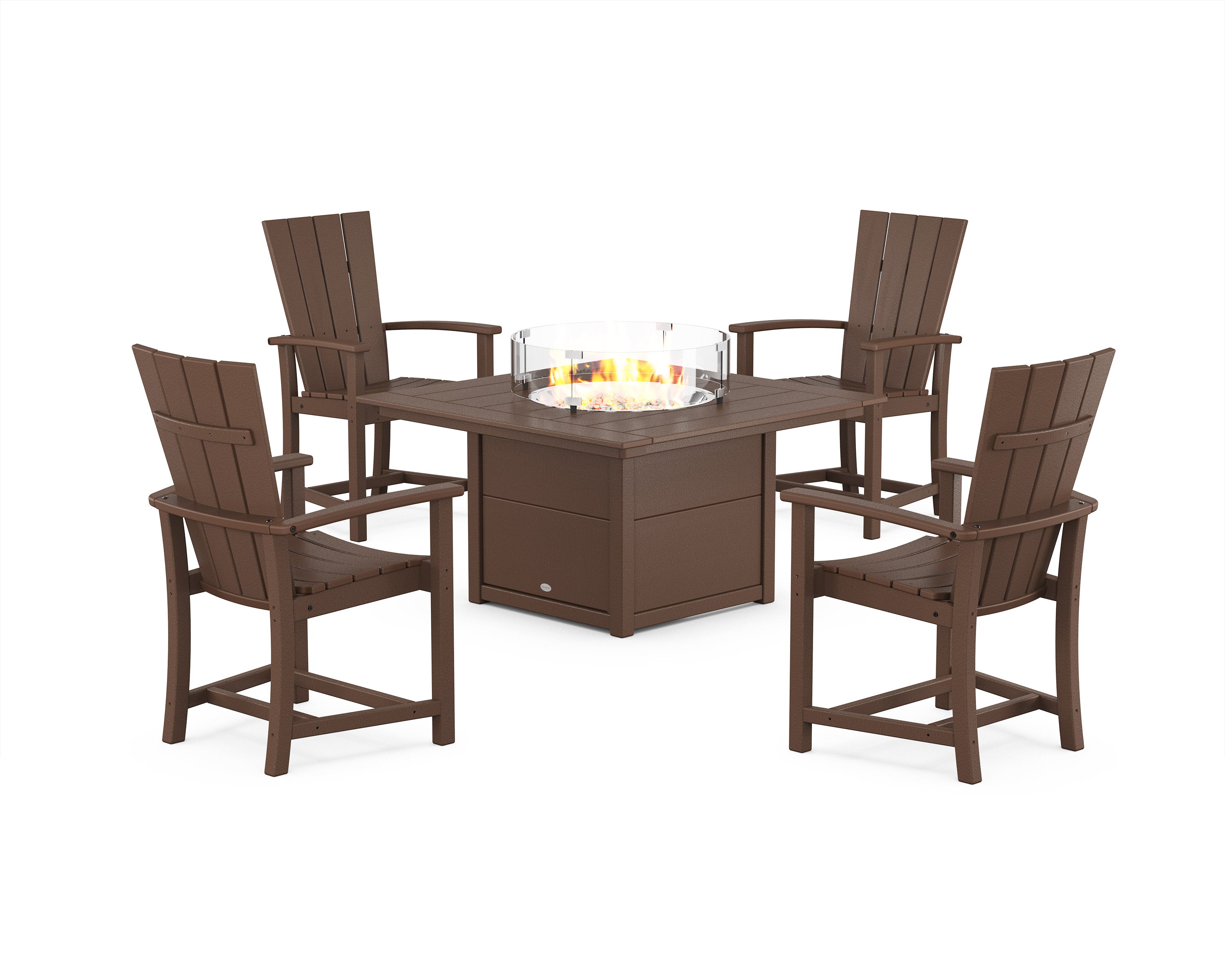 Quattro 4-Piece Upright Adirondack Conversation Set with Fire Pit Table in Mahogany