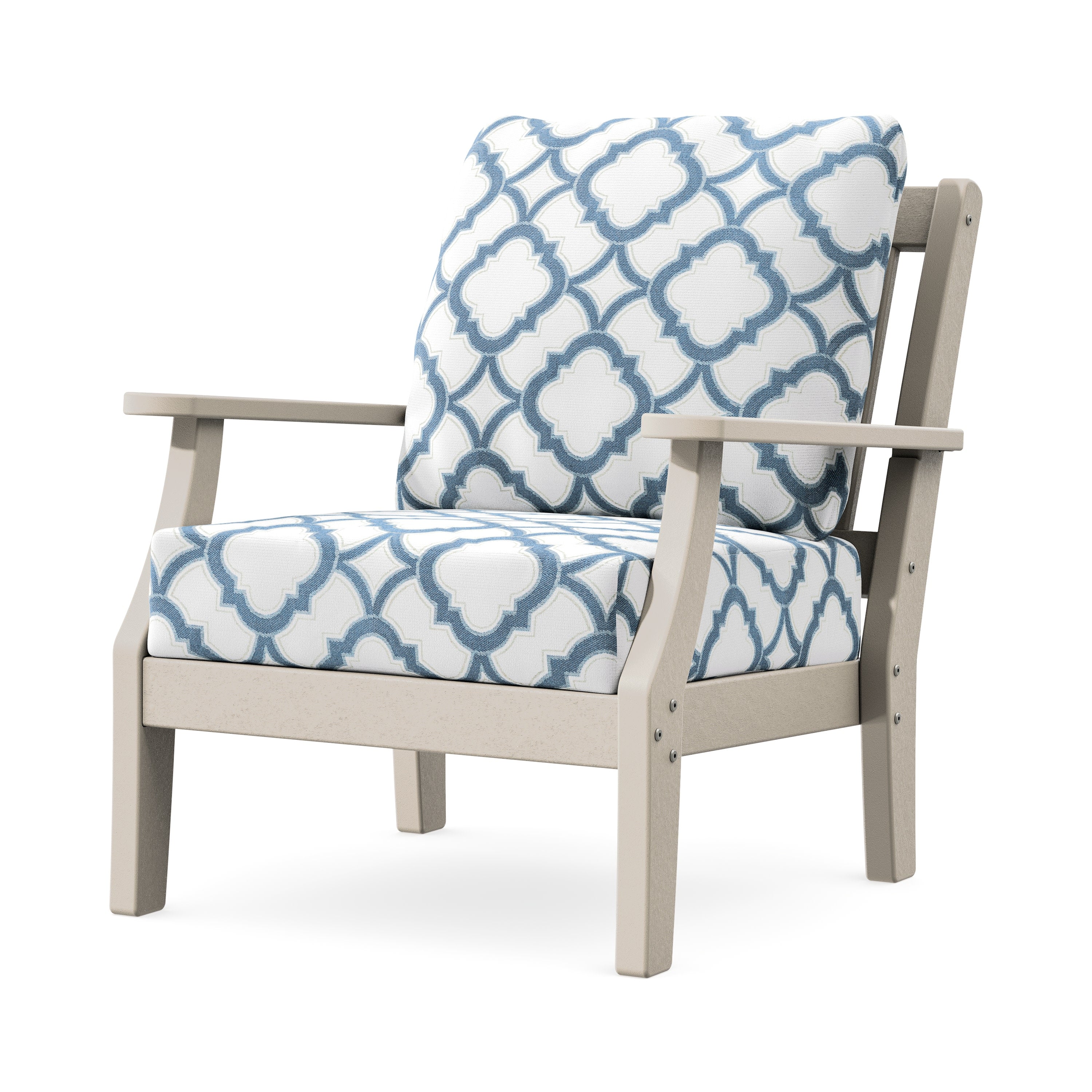 Chinoiserie Deep Seating Chair in Sand / Trellis Sky Blue