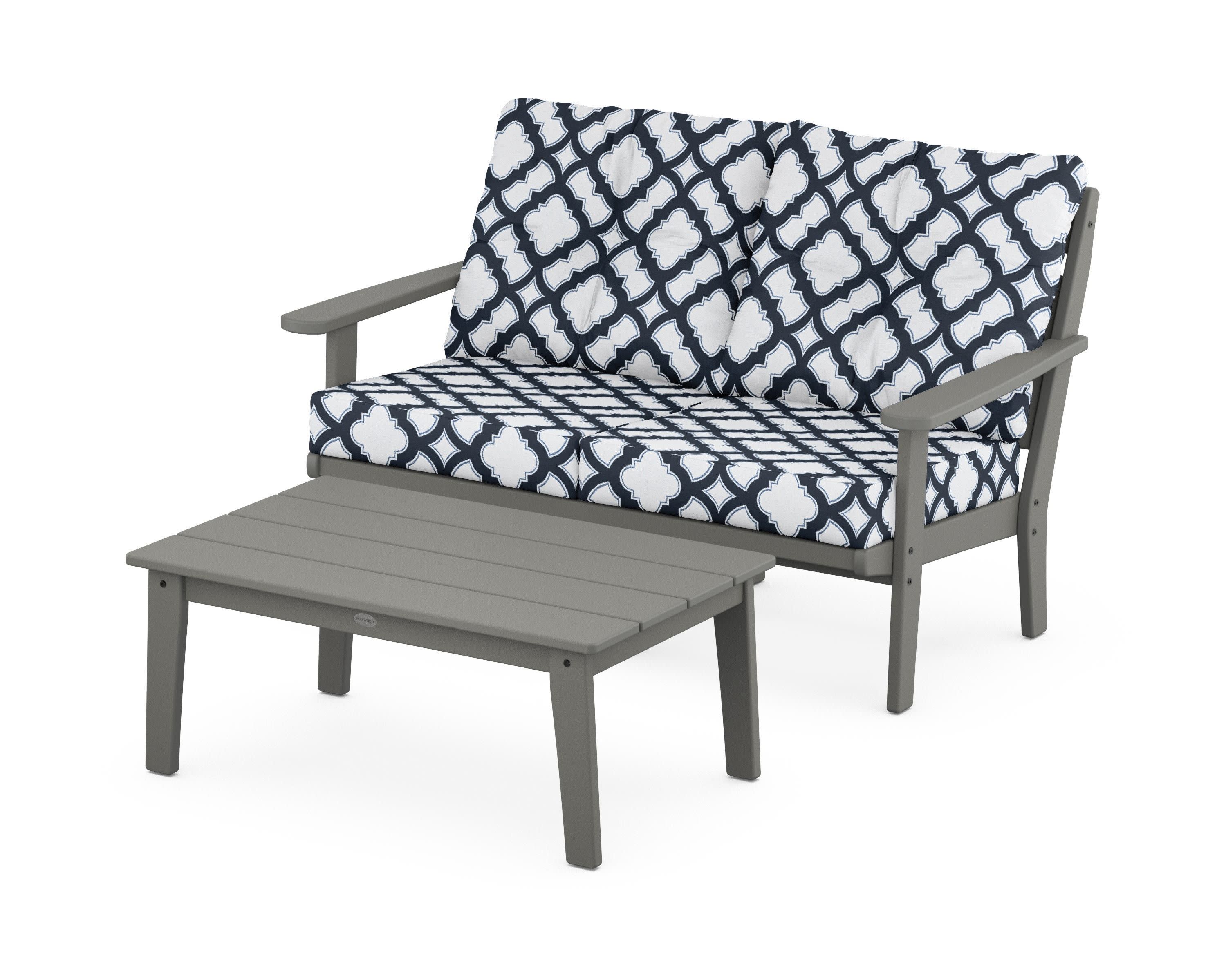 Lakeside 2-Piece Lounge Loveseat Set in Slate Grey / Trellis Marine Indigo