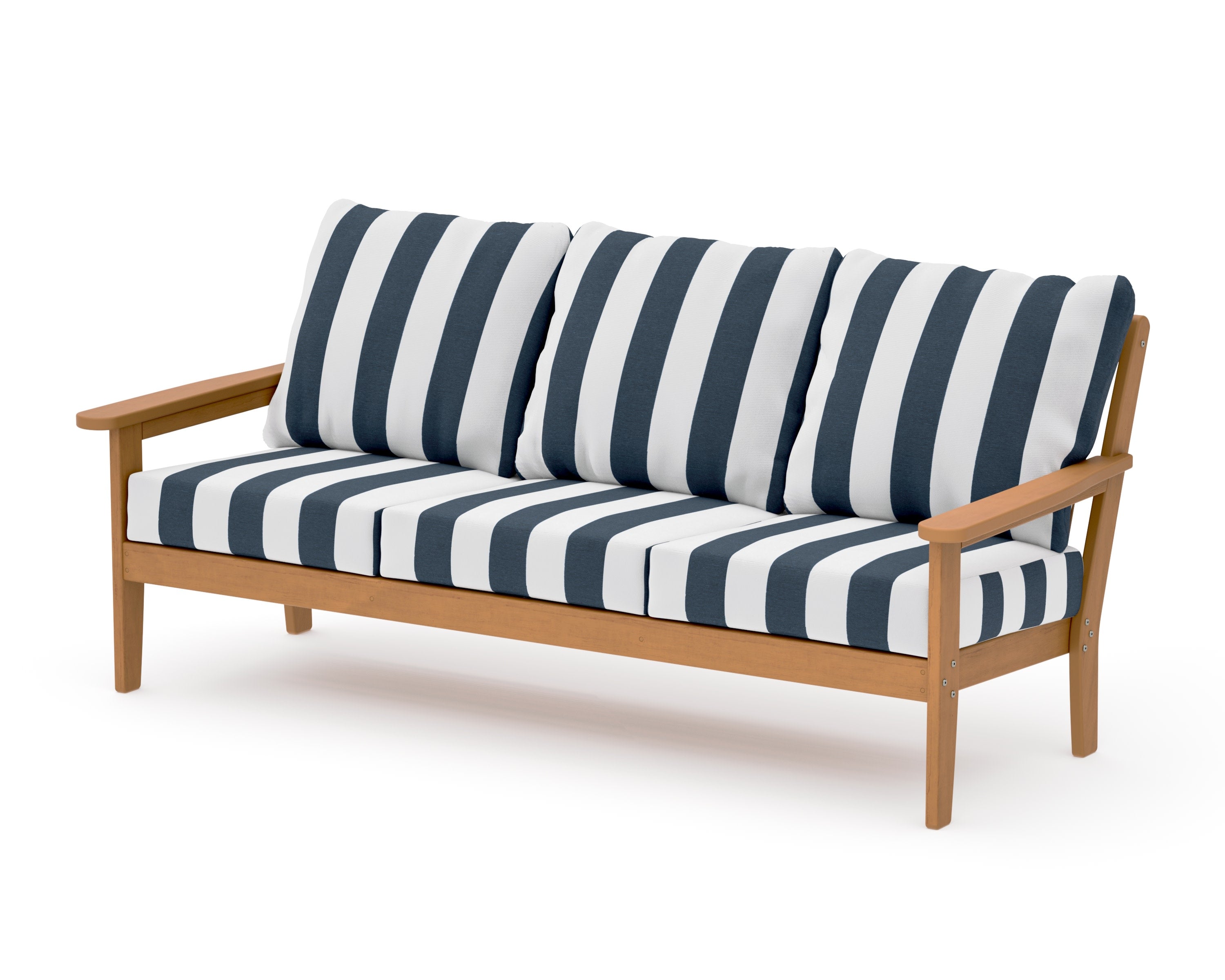 Cottage Deep Seating Sofa in Natural / Cabana Stripe Marine Indigo