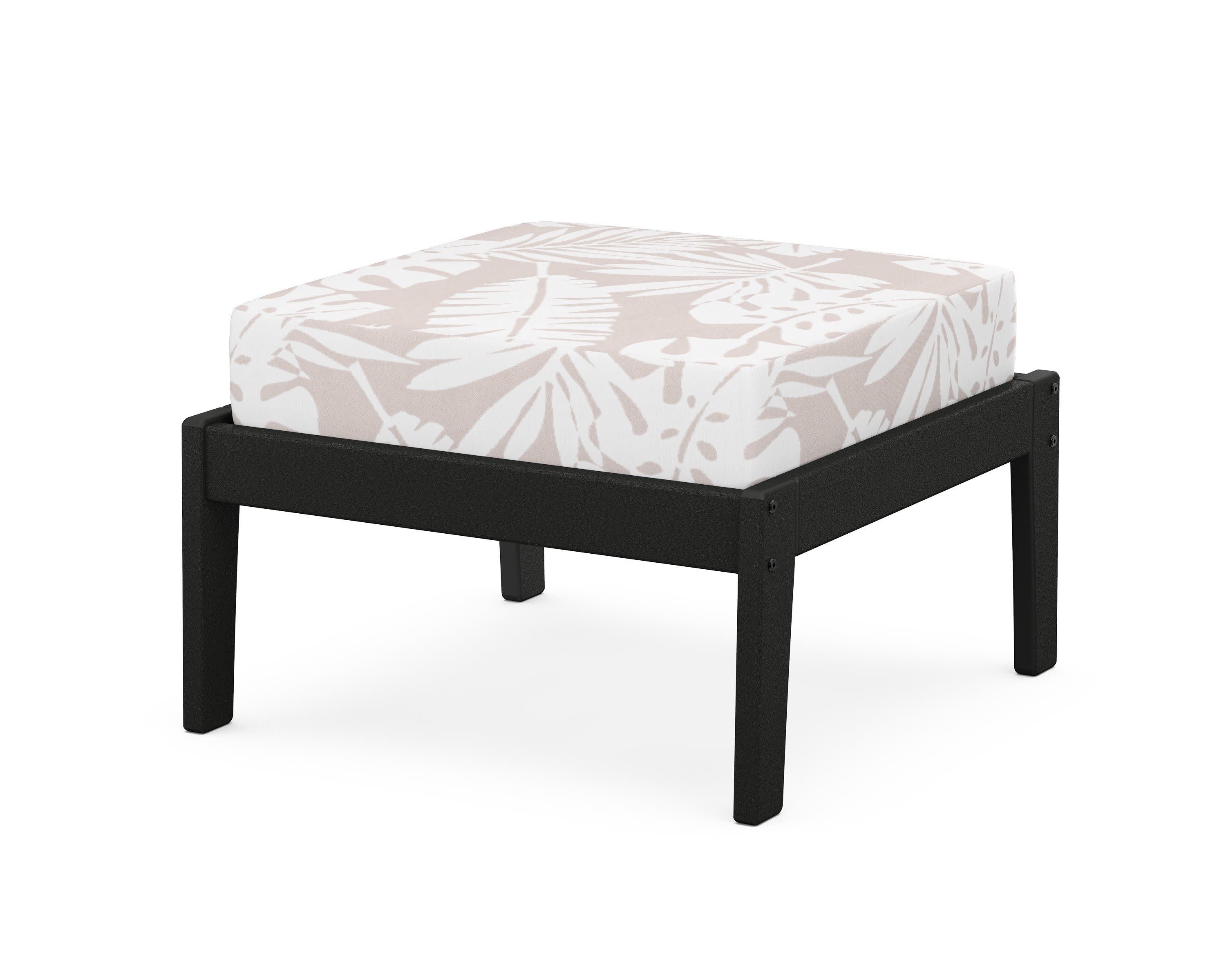Deep Seating Ottoman in Black / Leaf Dune Burlap