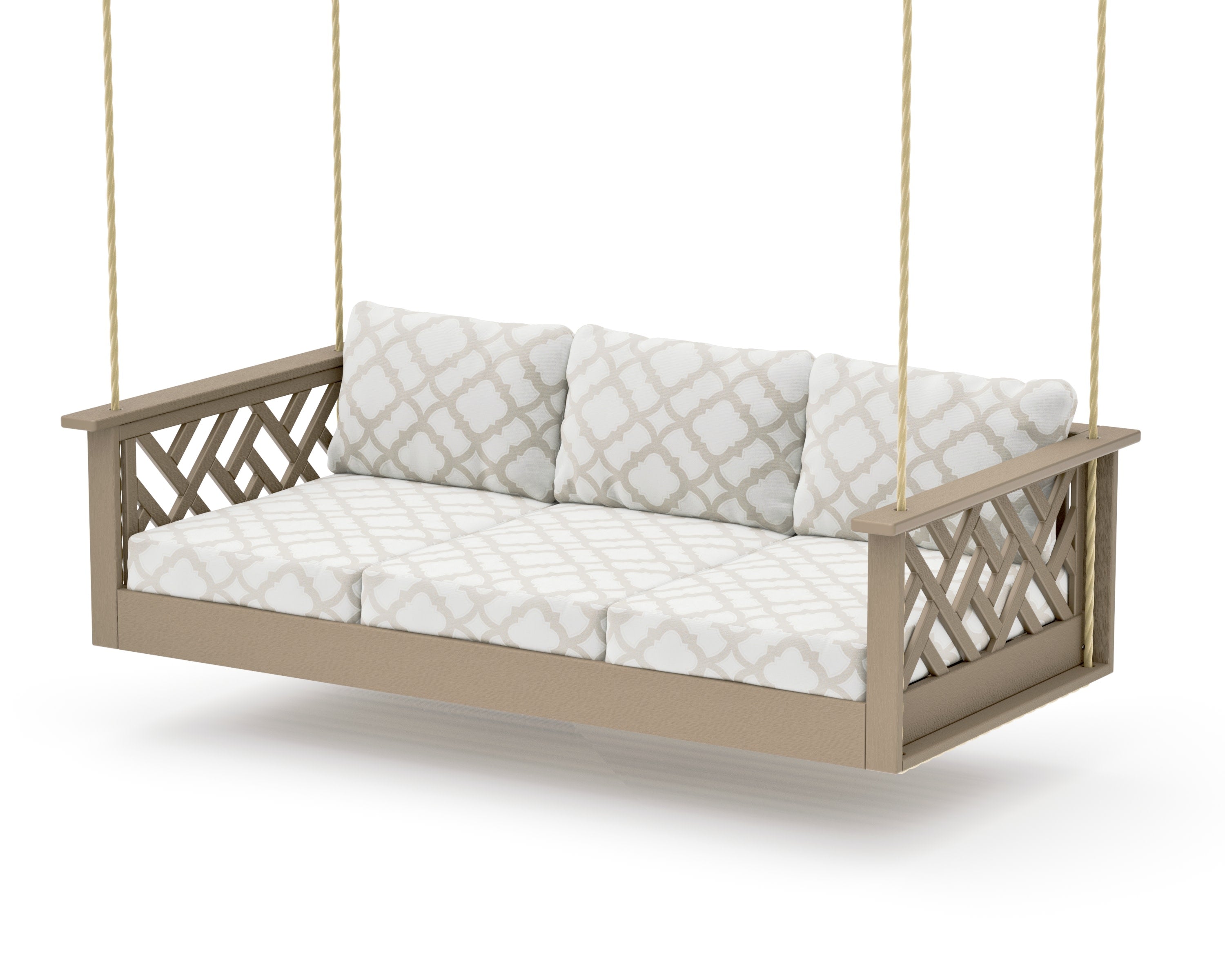 Chippendale Daybed Swing in Vintage Sahara / Trellis Dune Burlap