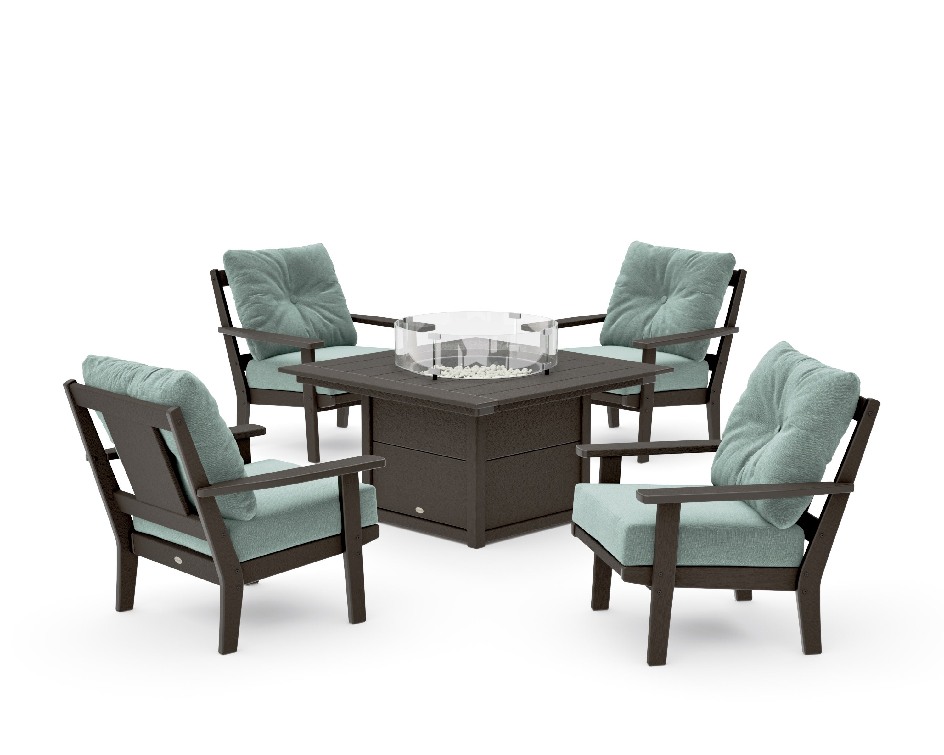 Prairie 5-Piece Deep Seating Set with Fire Pit Table in Vintage Coffee / Glacier Spa