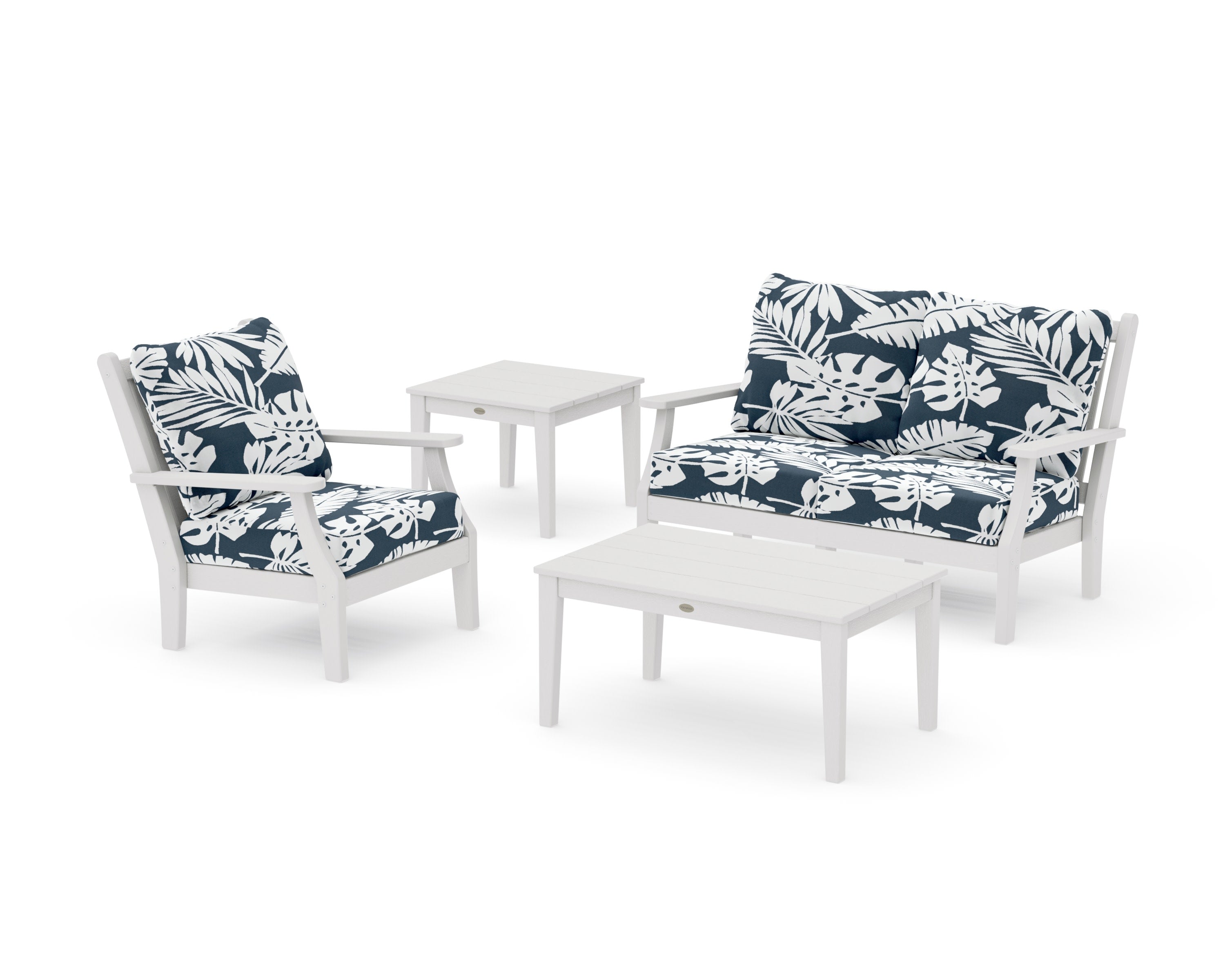 Wovendale 4-Piece Deep Seating Set in Vintage White / Leaf Marine Indigo