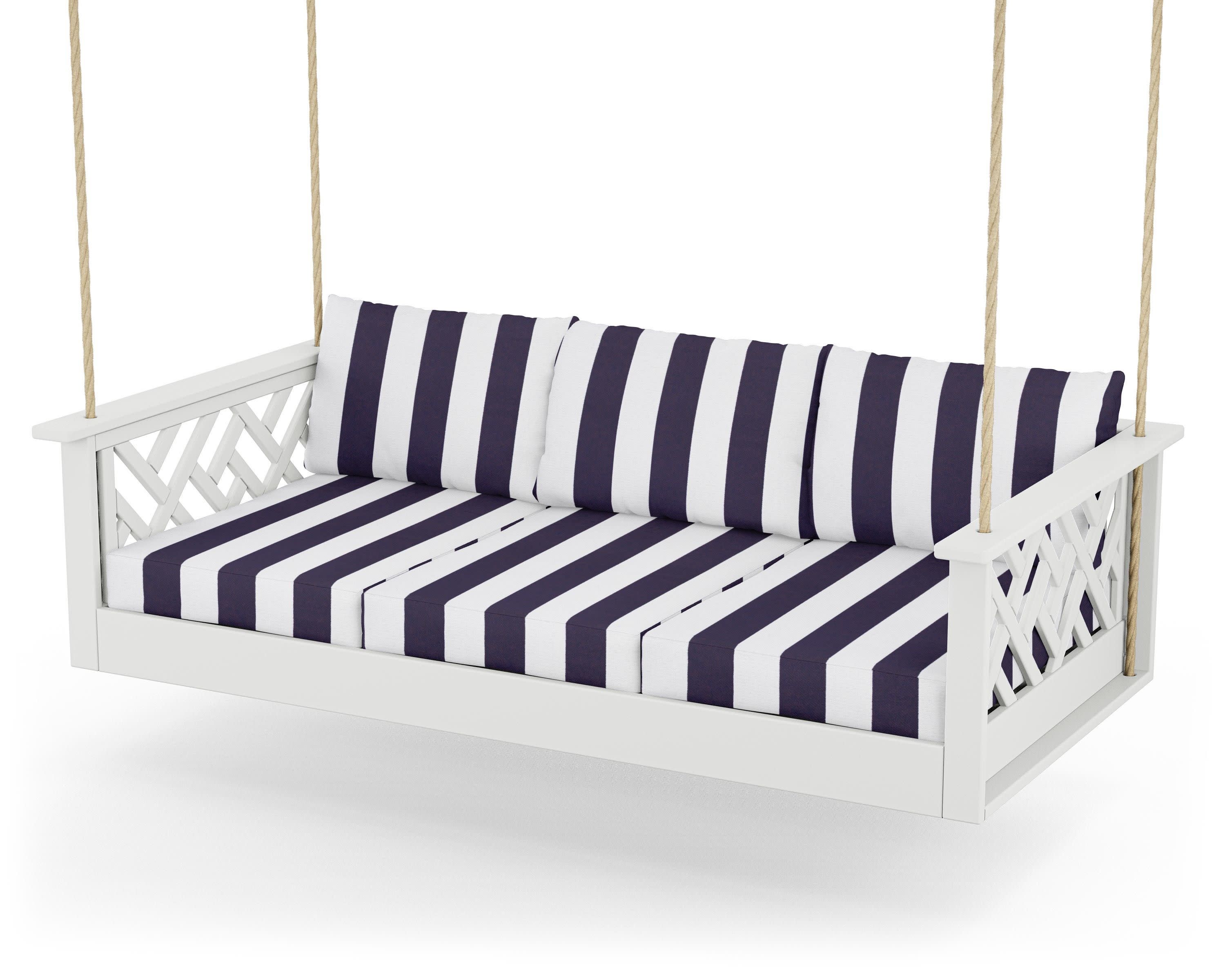 Chippendale Daybed Swing in White / Cabana Stripe Navy