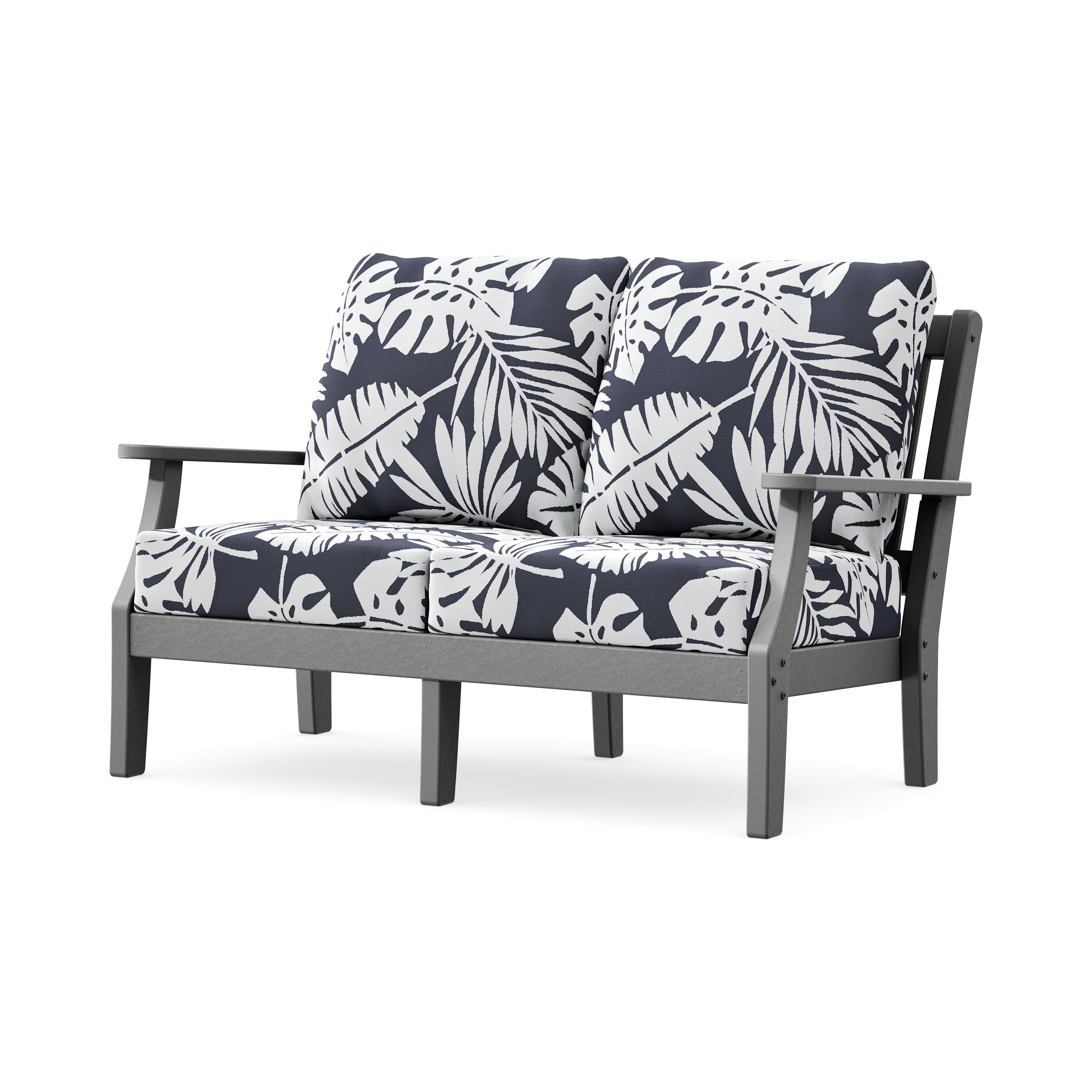 Chinoiserie Deep Seating Loveseat in Slate Grey / Leaf Navy