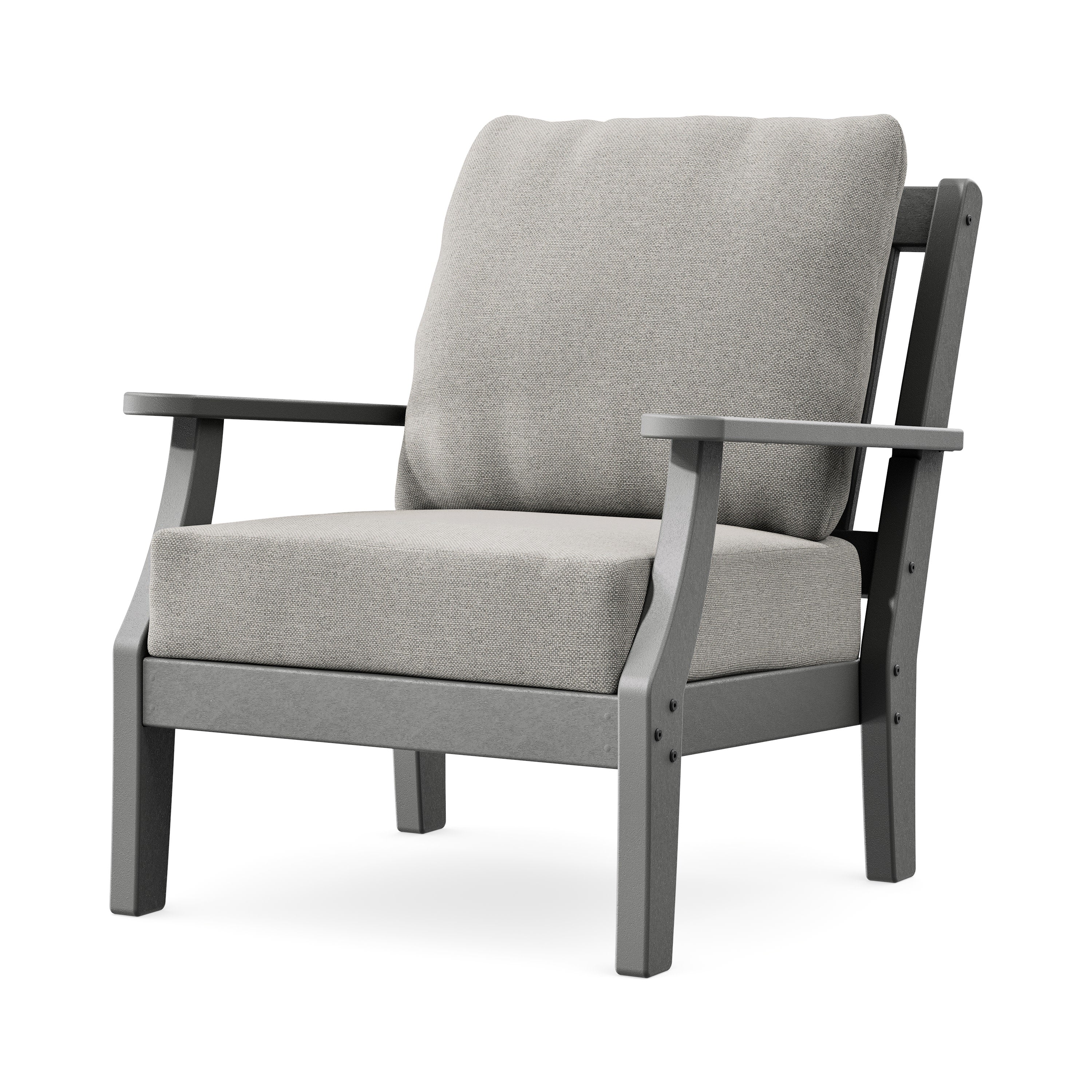 Chinoiserie Deep Seating Chair in Slate Grey / Weathered Tweed