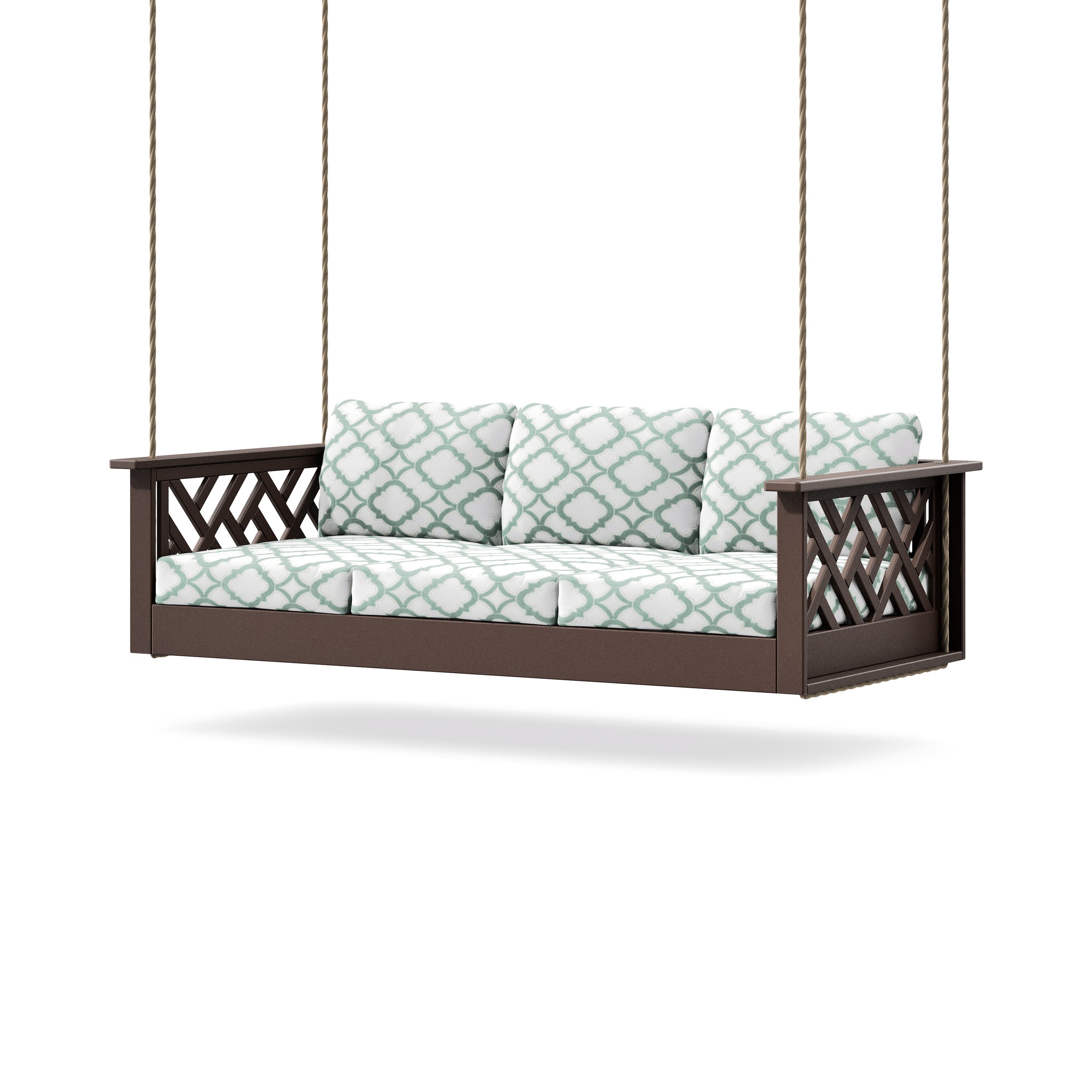 Chippendale Daybed Swing in Mahogany / Trellis Glacier Spa