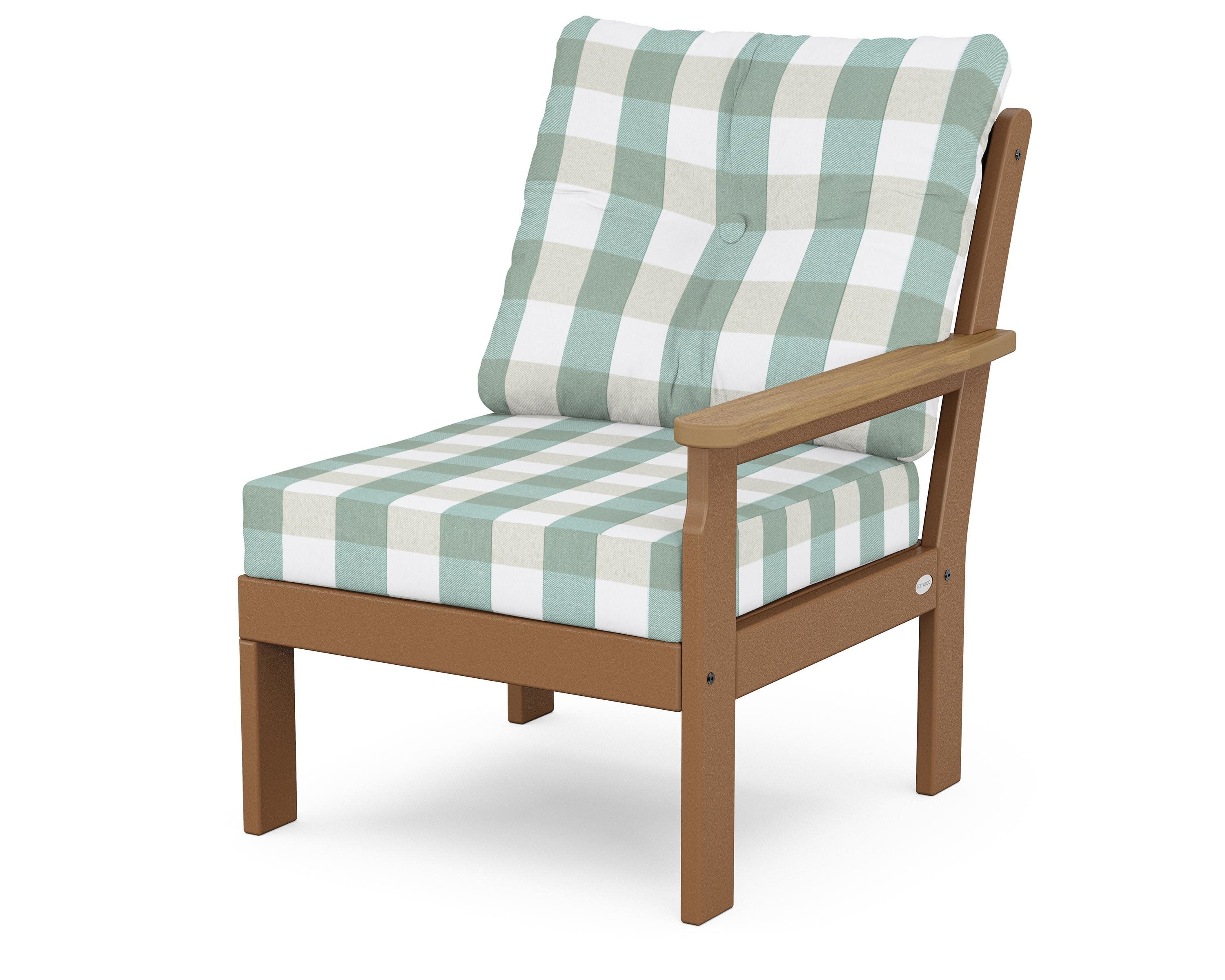 Vineyard Modular Right Arm Chair in Teak / Natural / Buffalo Plaid Glacier Spa