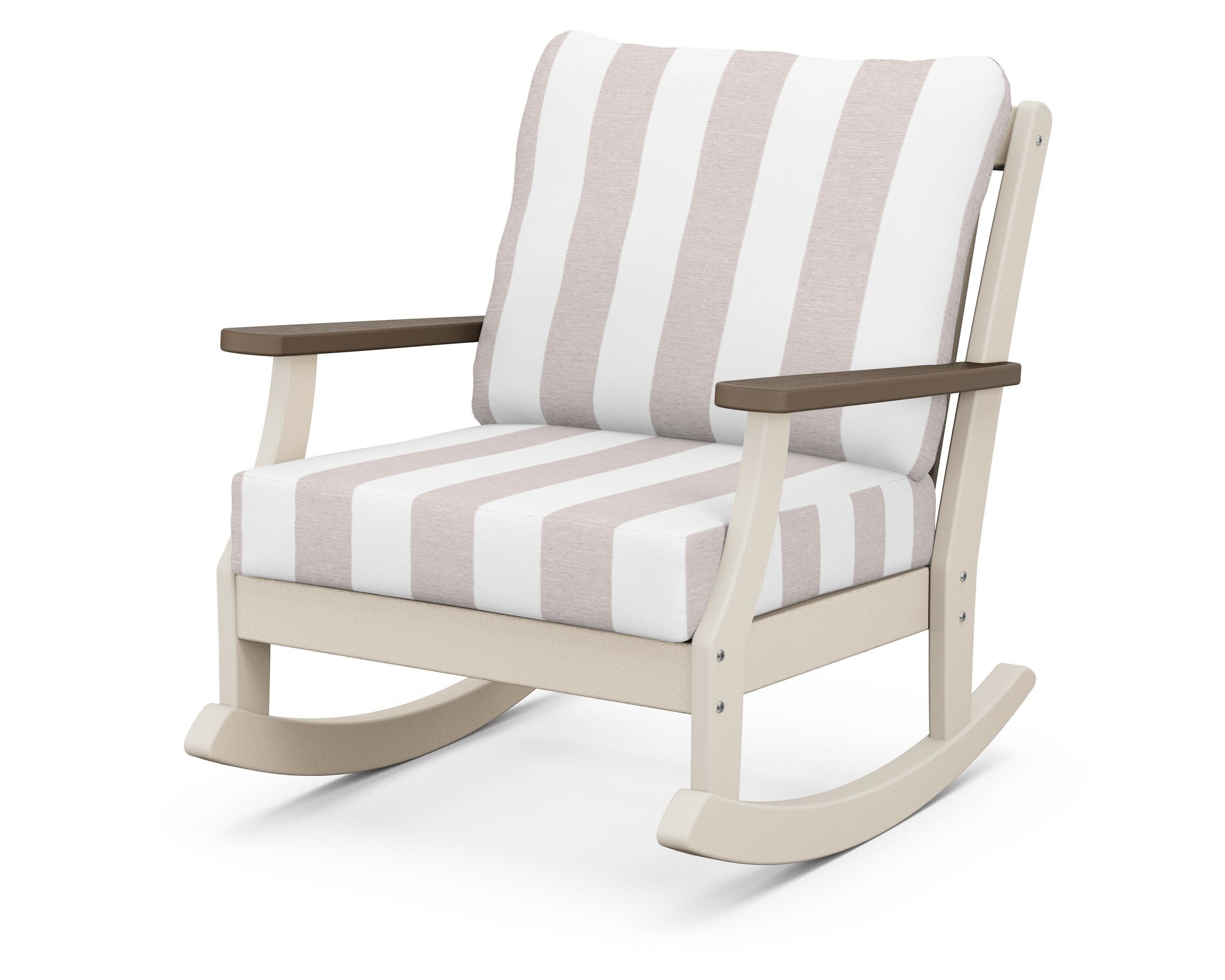 Braxton Deep Seating Rocking Chair in Sand / Kona / Cabana Stripe Dune Burlap
